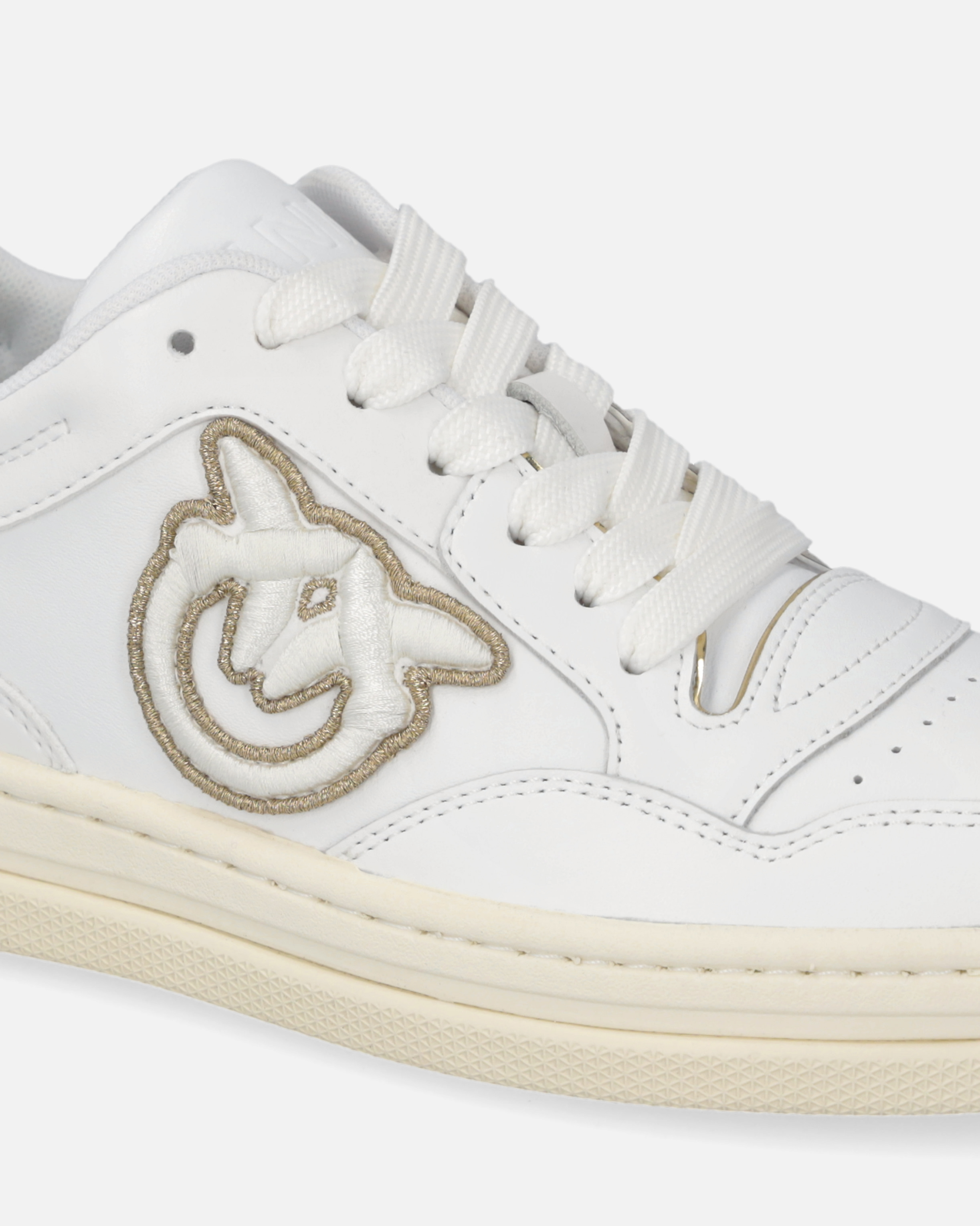 Pinko Logo-embroidered Leather Sneakers In Bianco/platino