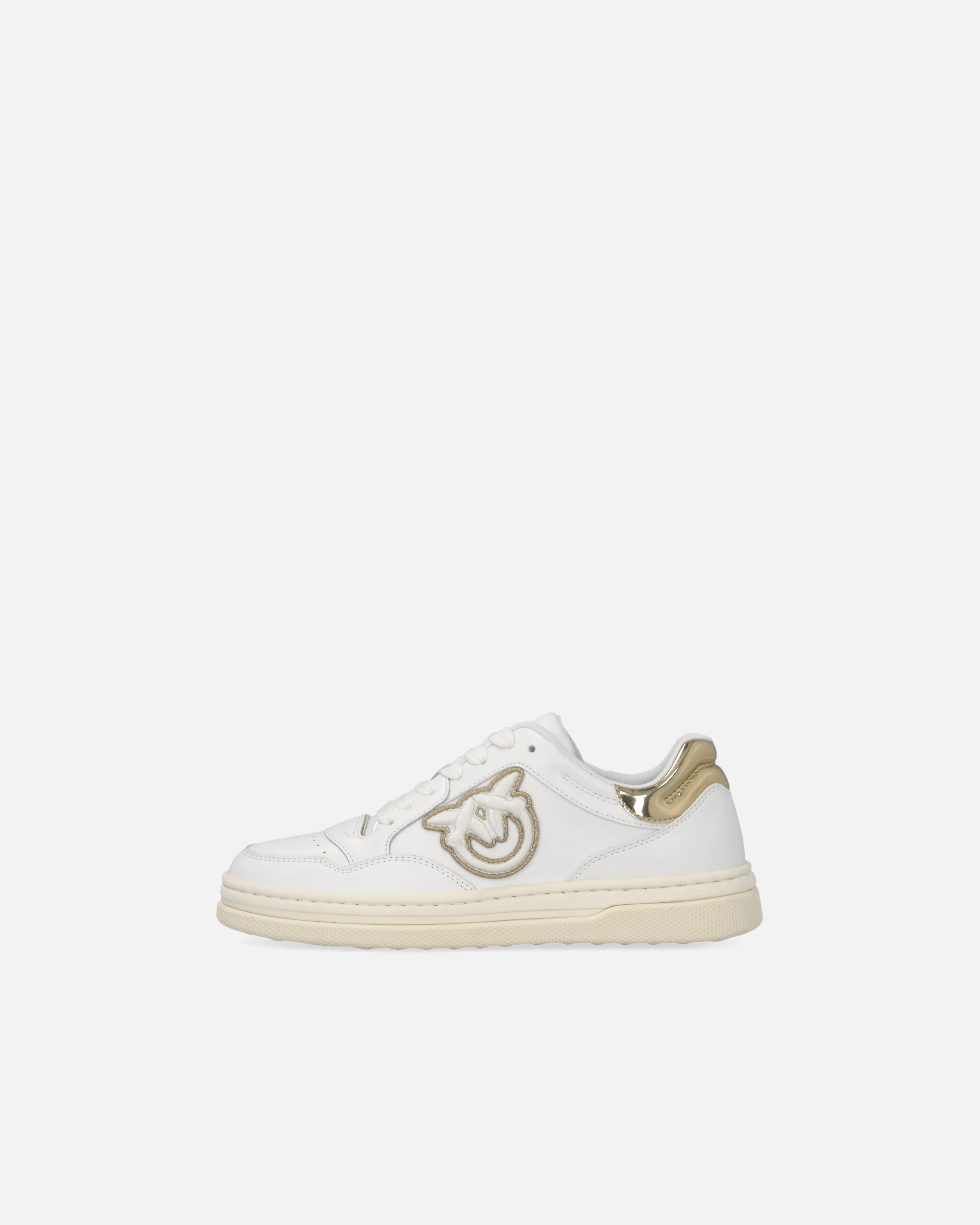 Pinko Logo-embroidered Leather Sneakers In Bianco/platino