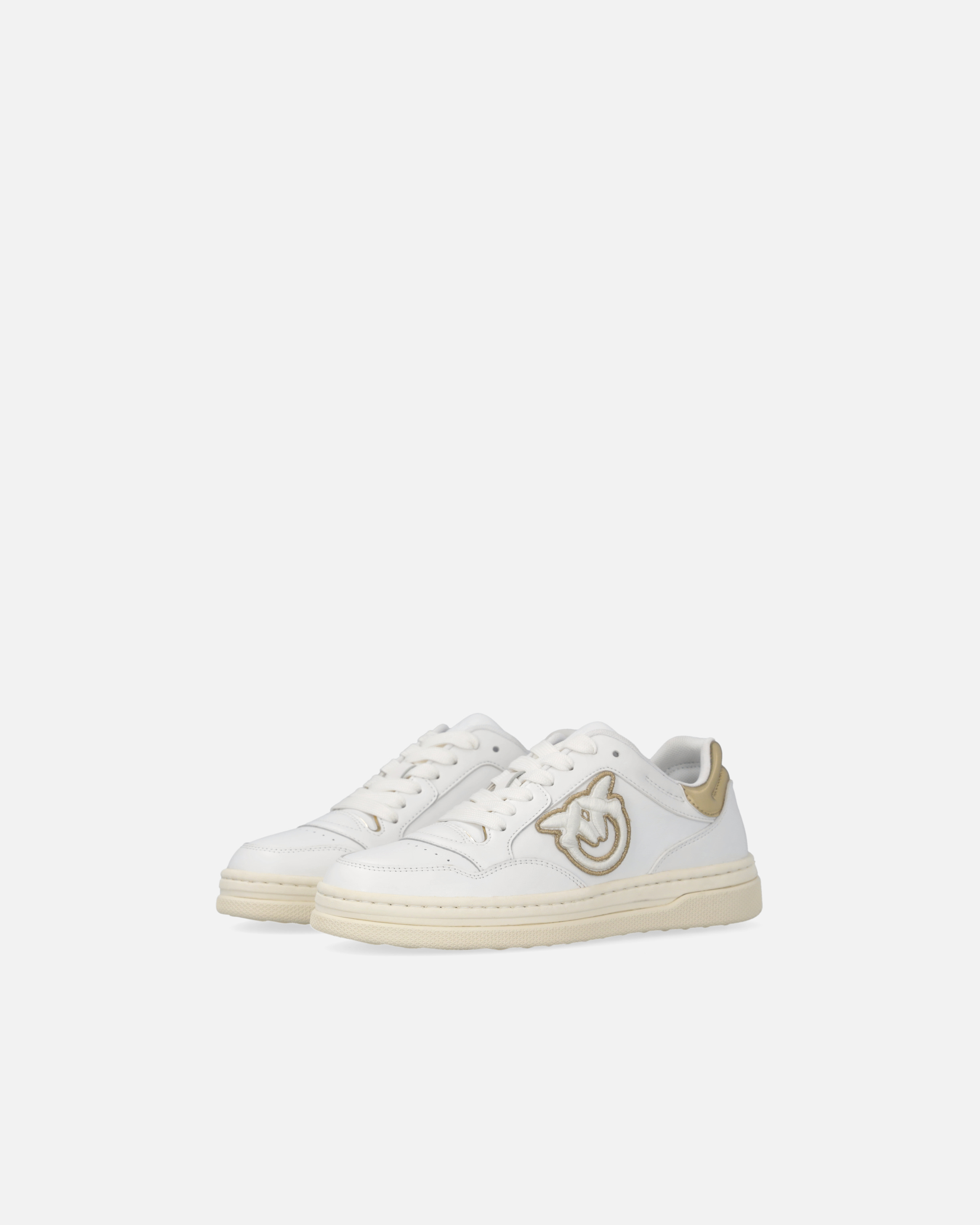Pinko Logo-embroidered Leather Sneakers In Bianco/platino