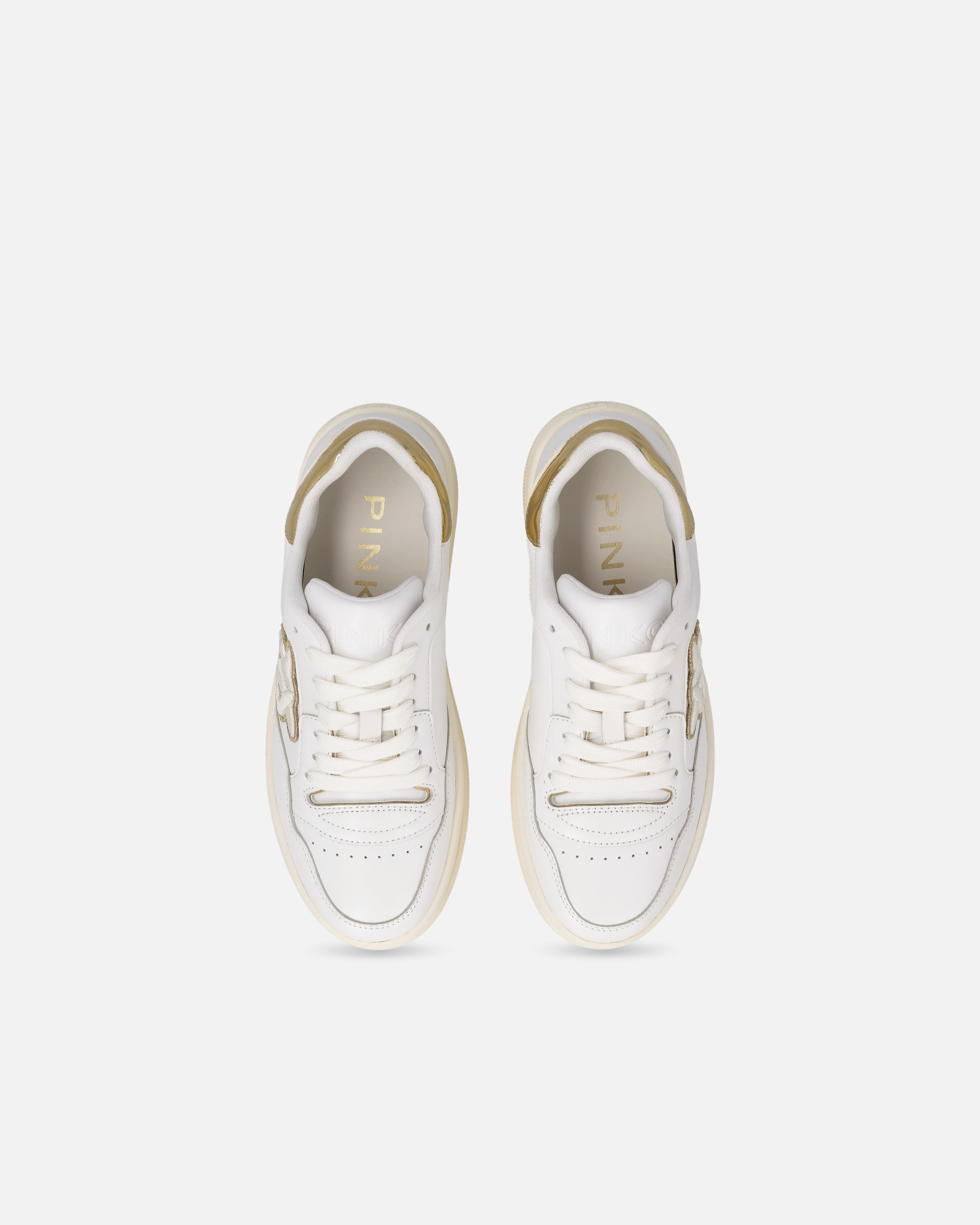 Pinko Logo-embroidered Leather Sneakers In Bianco/platino
