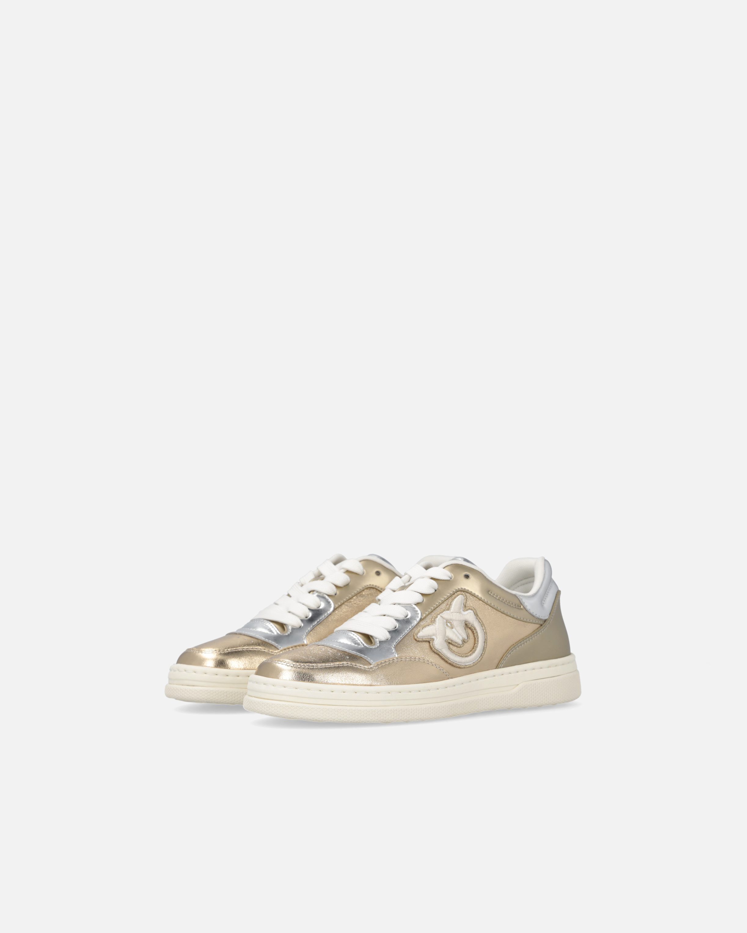 Pinko Laminated Sneakers With Love Birds Logo In Multi