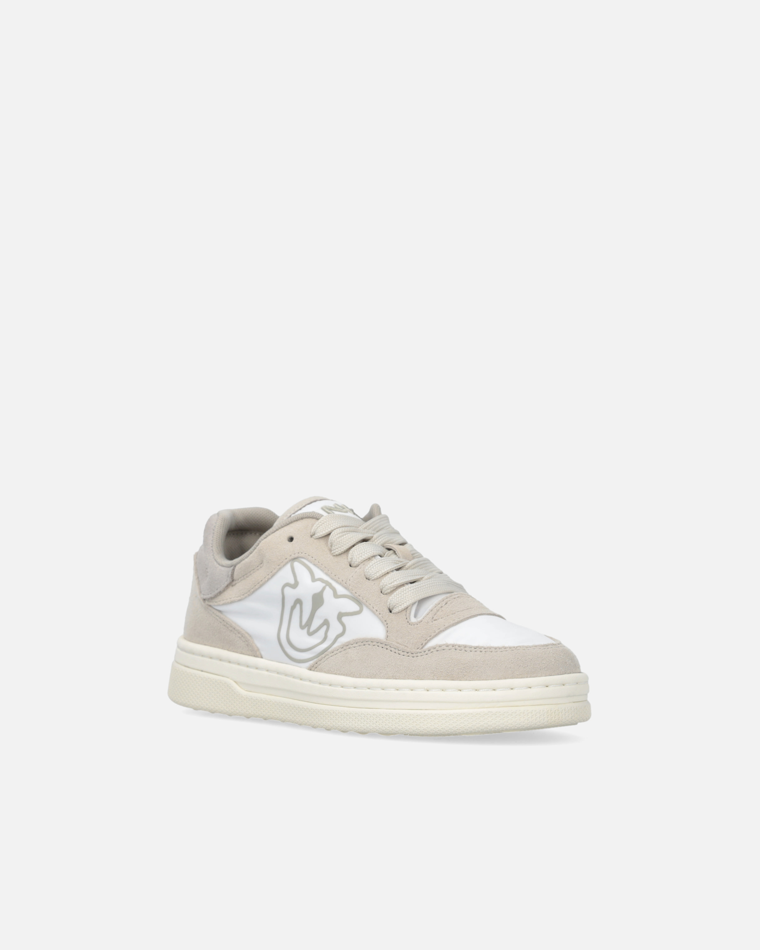 Pinko Flat Leather Sneakers With Contrasting Logo In Sable