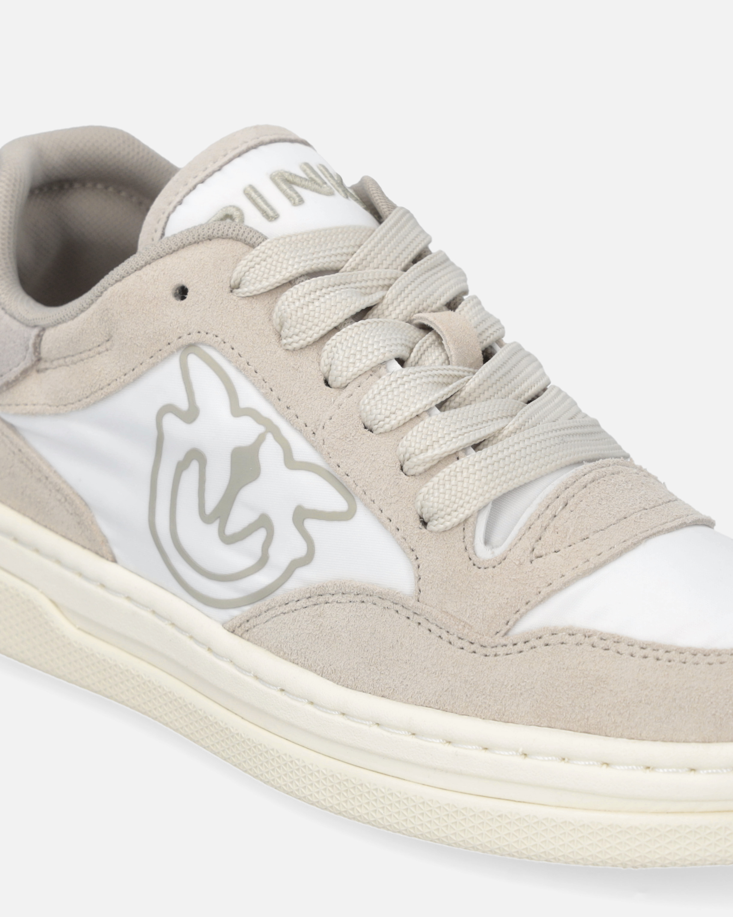 Pinko Flat Leather Sneakers With Contrasting Logo In Sable