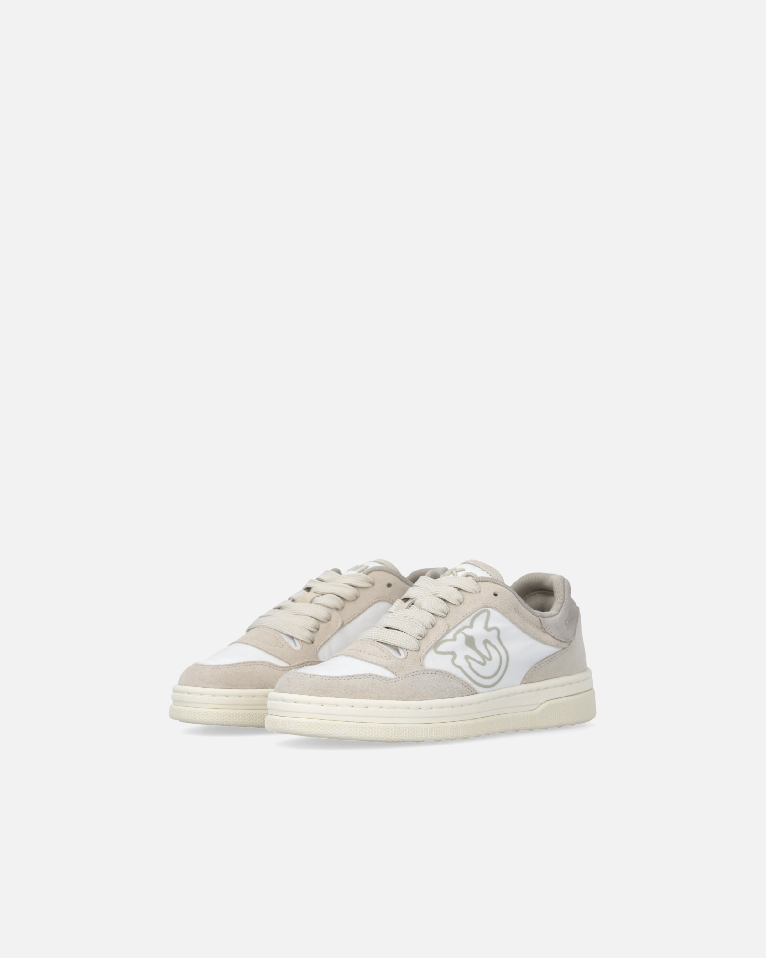 Pinko Flat Leather Sneakers With Contrasting Logo In Sable