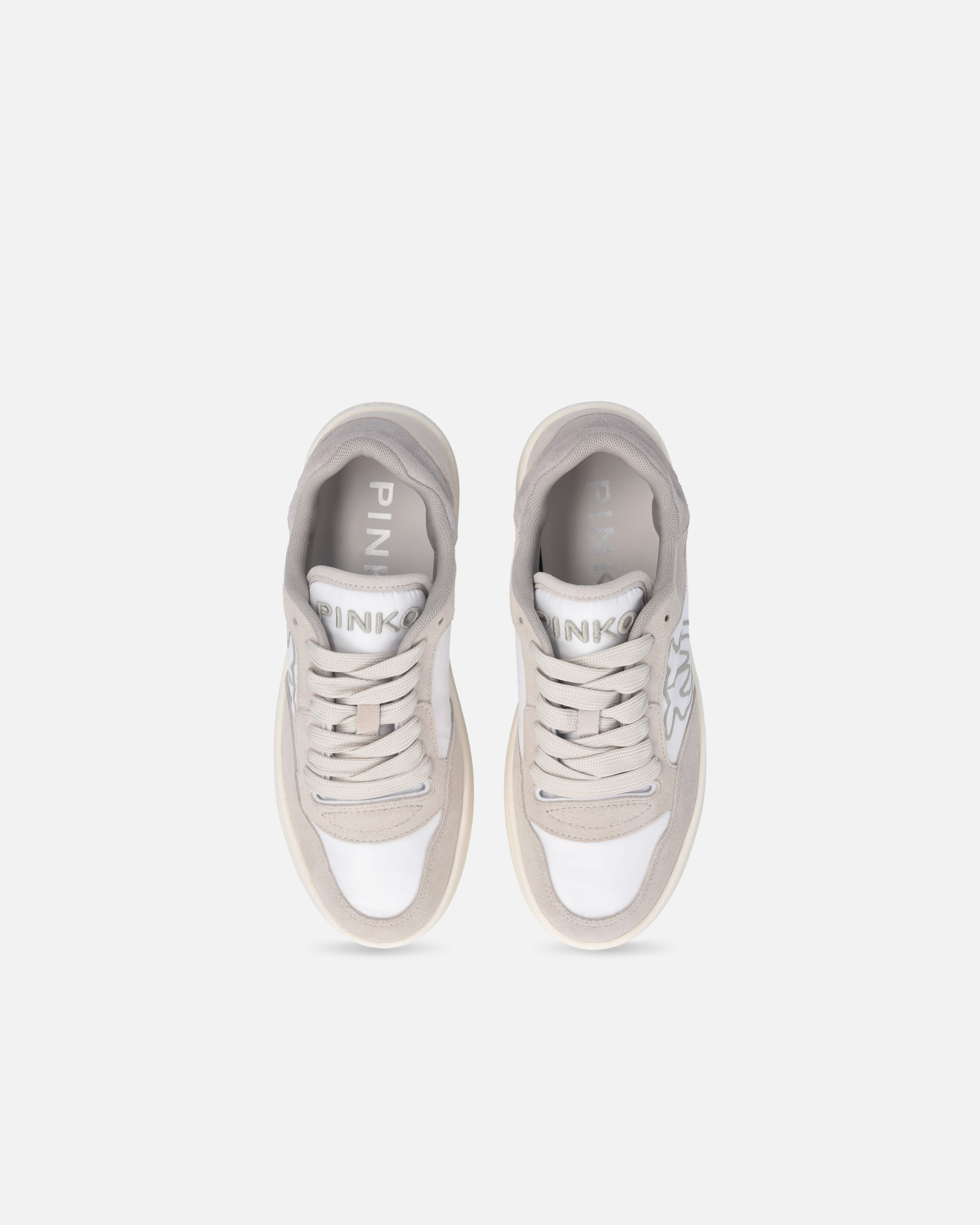 Pinko Flat Leather Sneakers With Contrasting Logo In Sable