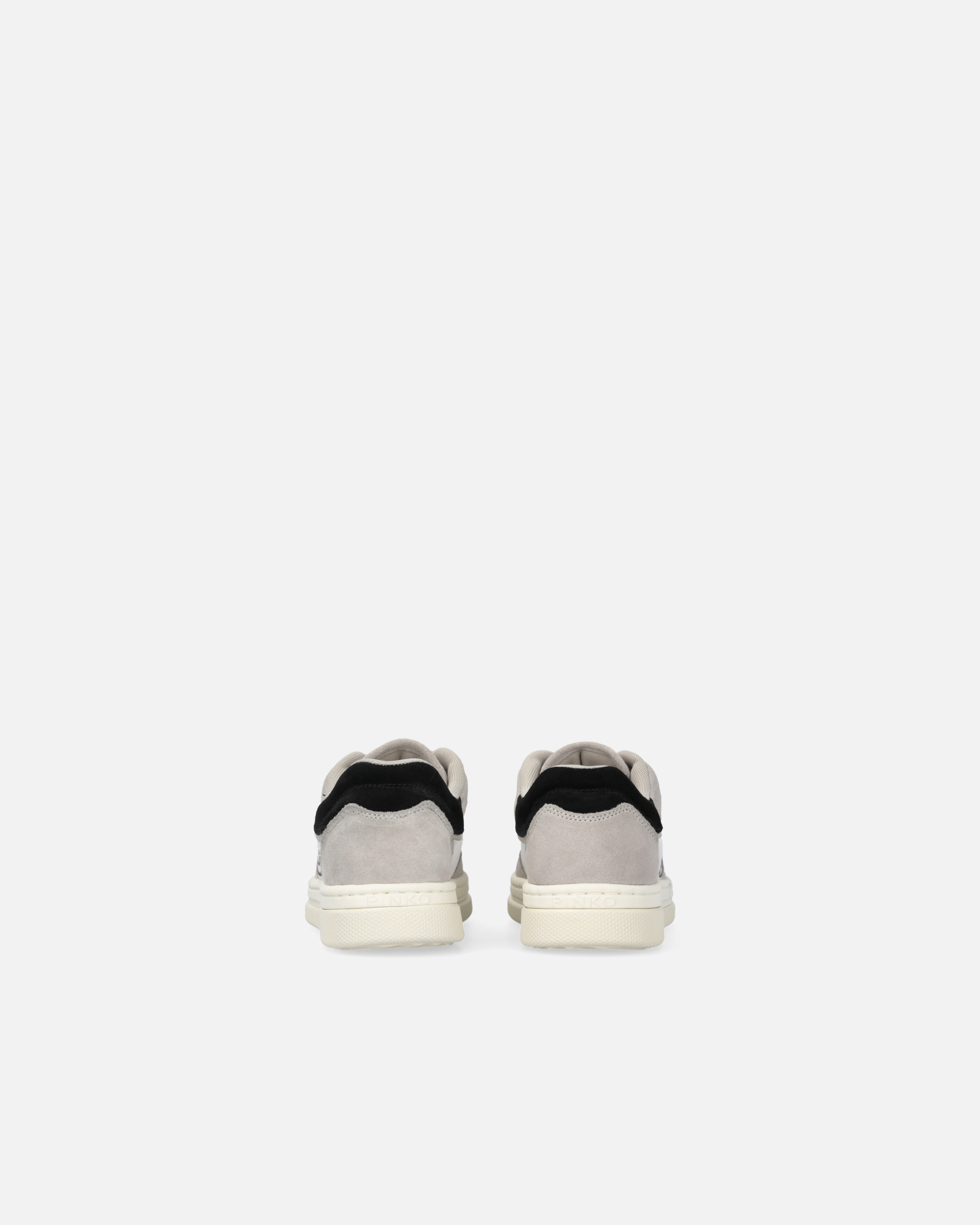 Pinko Flat Leather Sneakers With Contrasting Logo In Sand/black/grey
