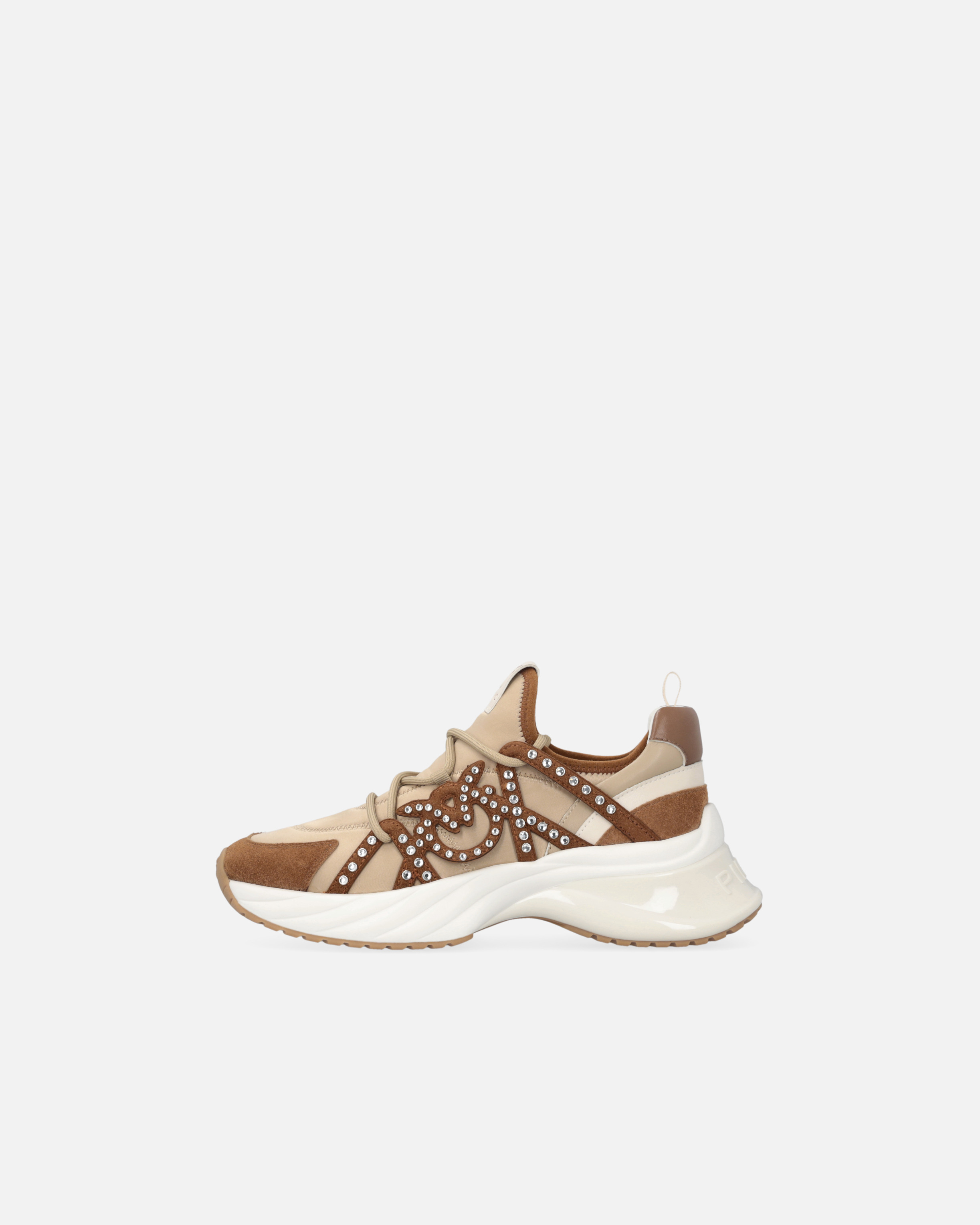 Pinko Ariel Sneakers With Laces And Rhinestones In Rope Beige