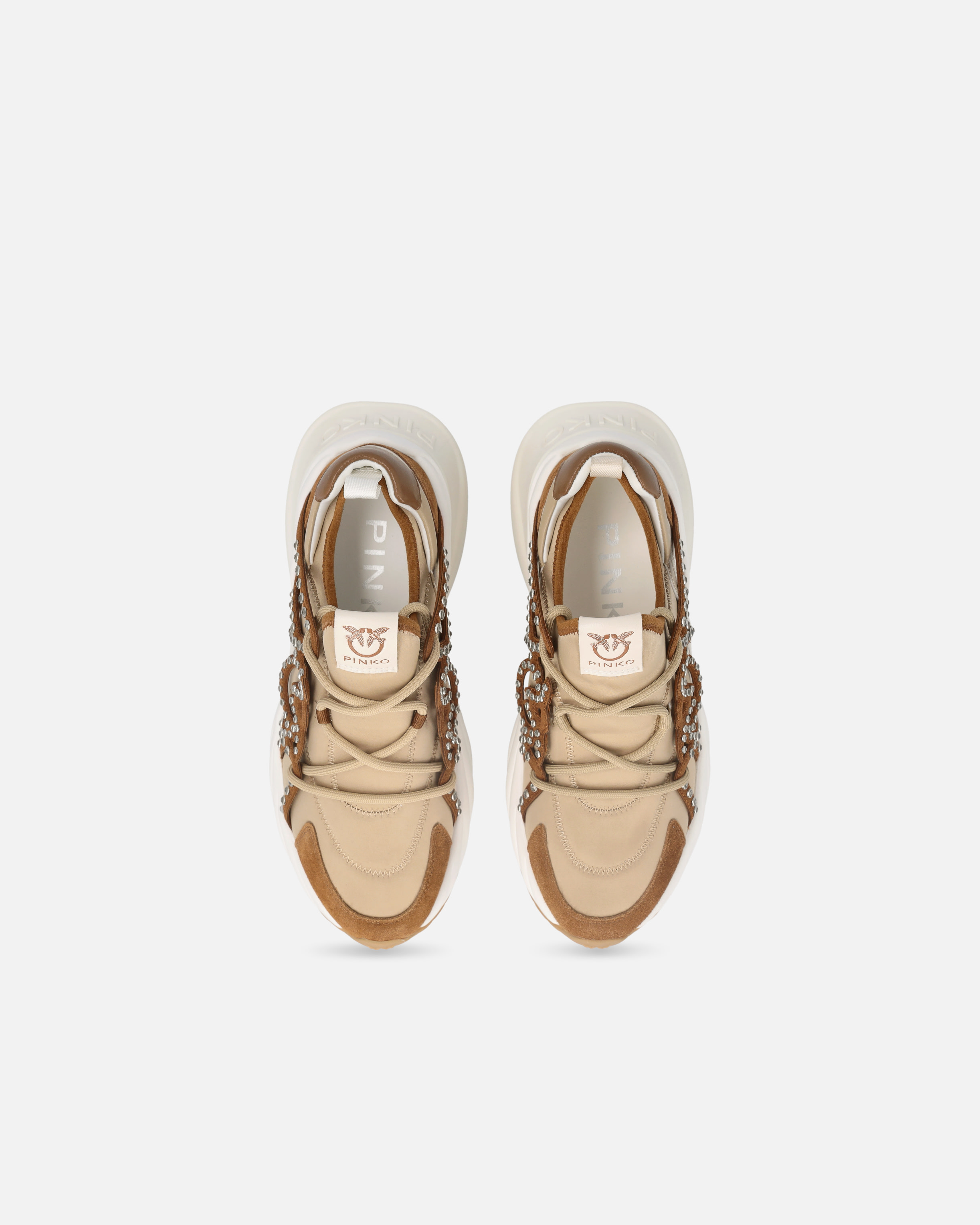 Pinko Ariel Sneakers With Laces And Rhinestones In Rope Beige