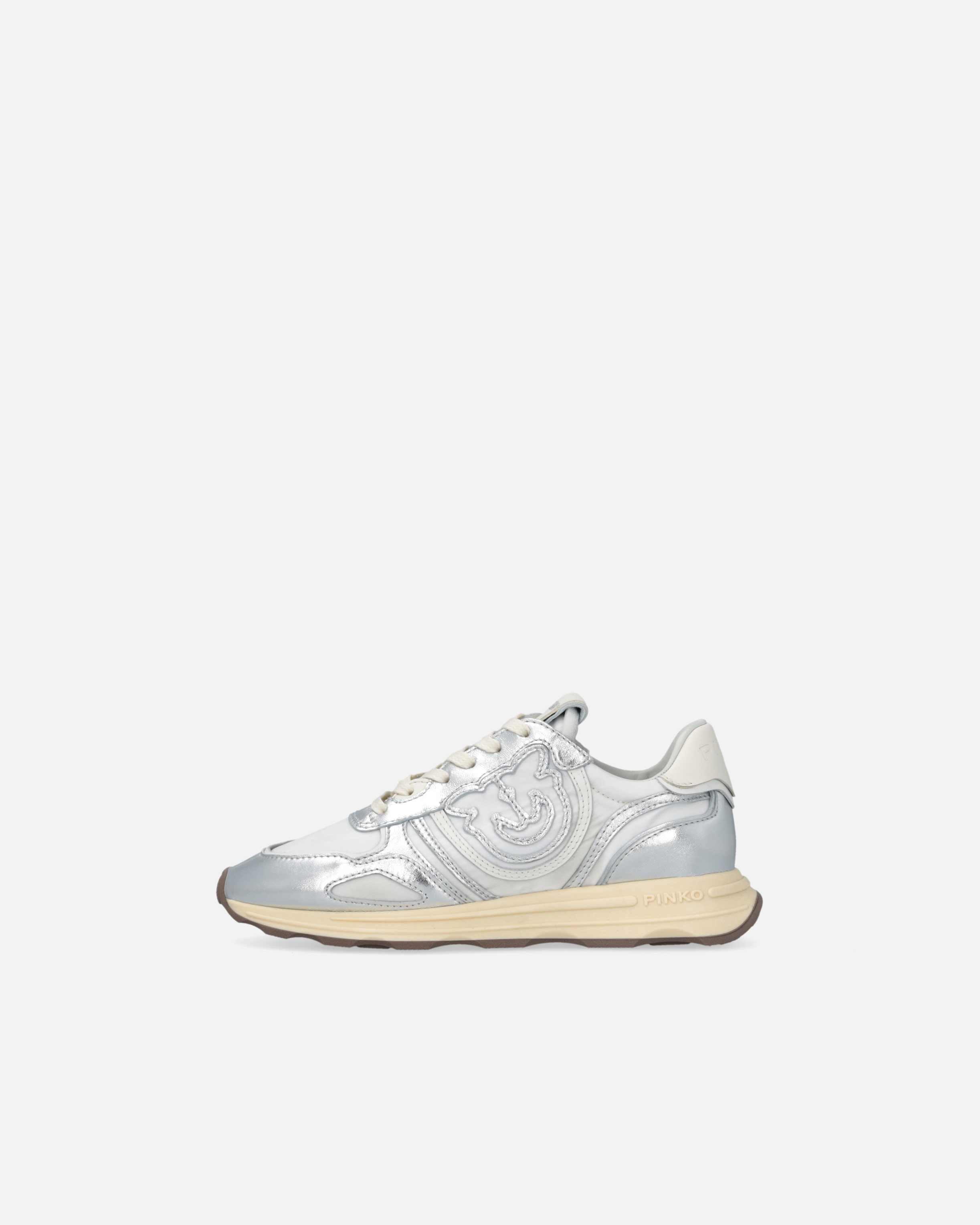 Pinko Logo Sneakers With Silver Details In Silver