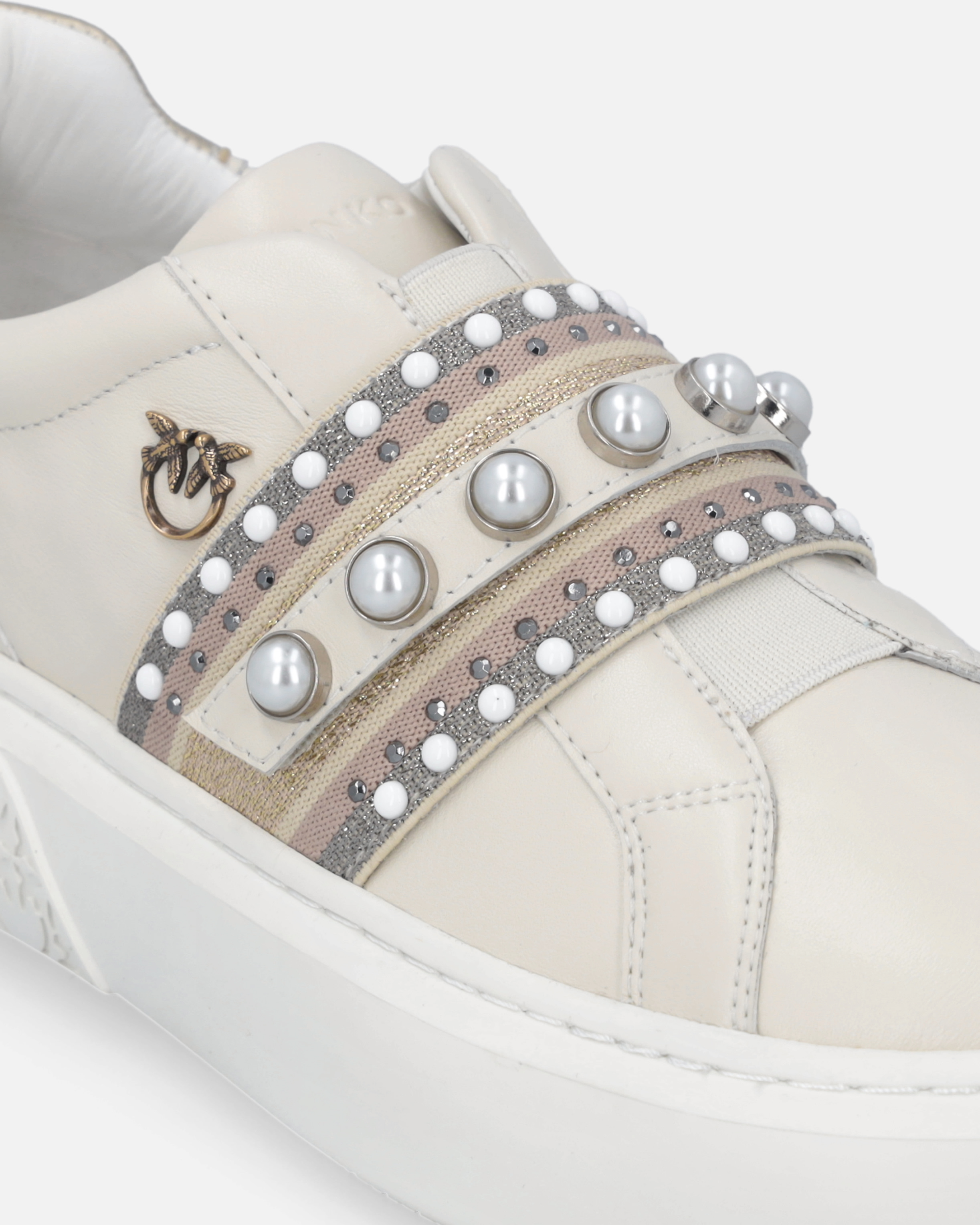 Pinko Sneakers Slip-on En Cuir Avec Bande Bijou In Animal Print