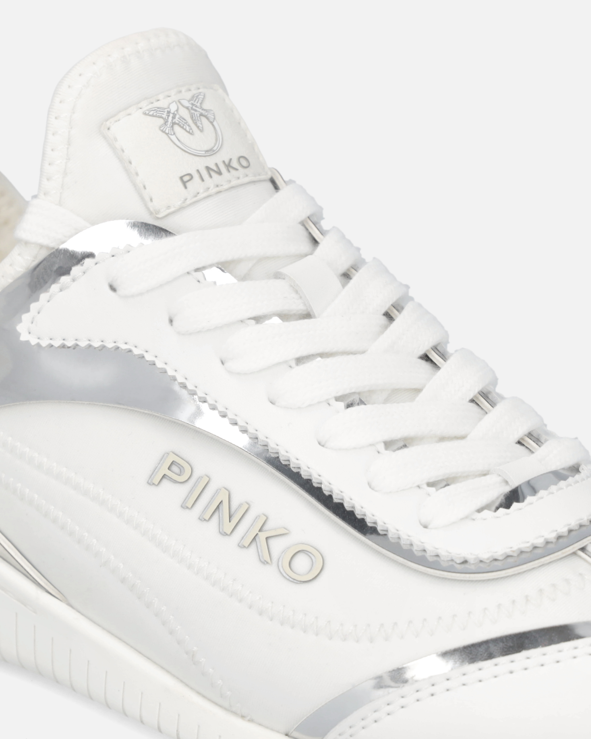 Pinko Sneakers With Mirror-finish Inserts And Love Birds Logo In White
