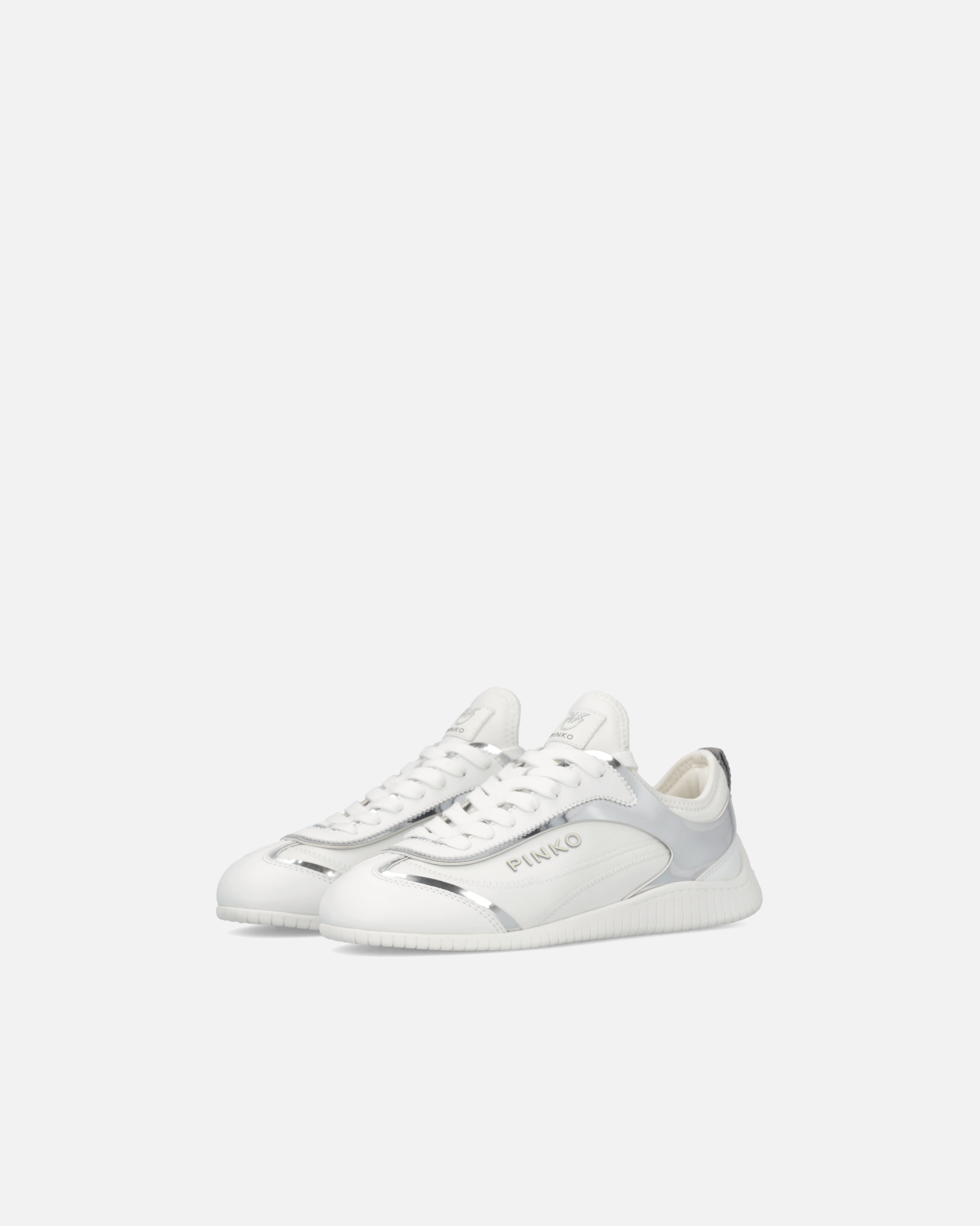 Pinko Sneakers With Mirror-finish Inserts And Love Birds Logo In White