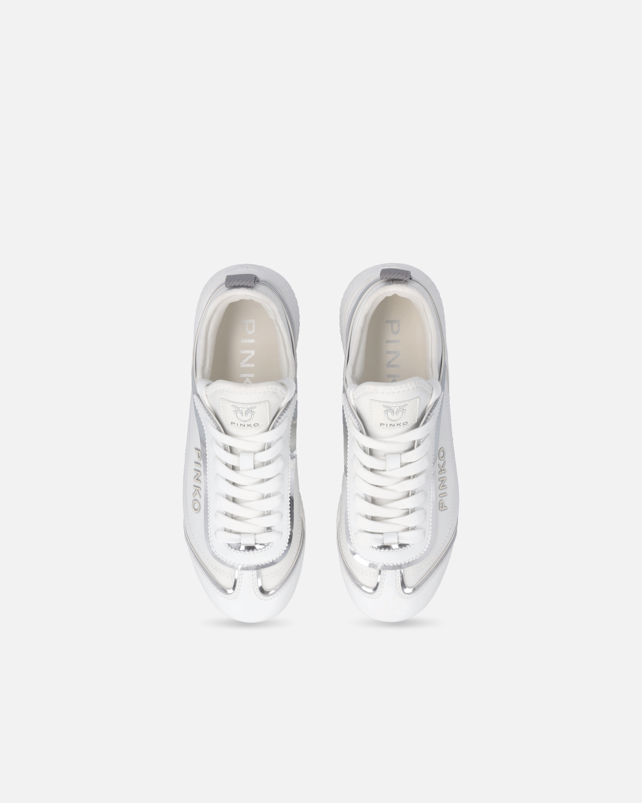 Pinko Sneakers With Mirror-finish Inserts And Love Birds Logo In White