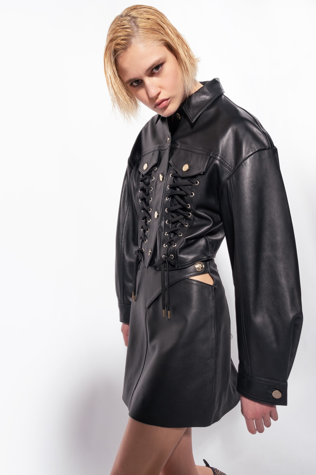 Opnemen Officier tornado Leather jacket with lacing PINKO → Shop Online