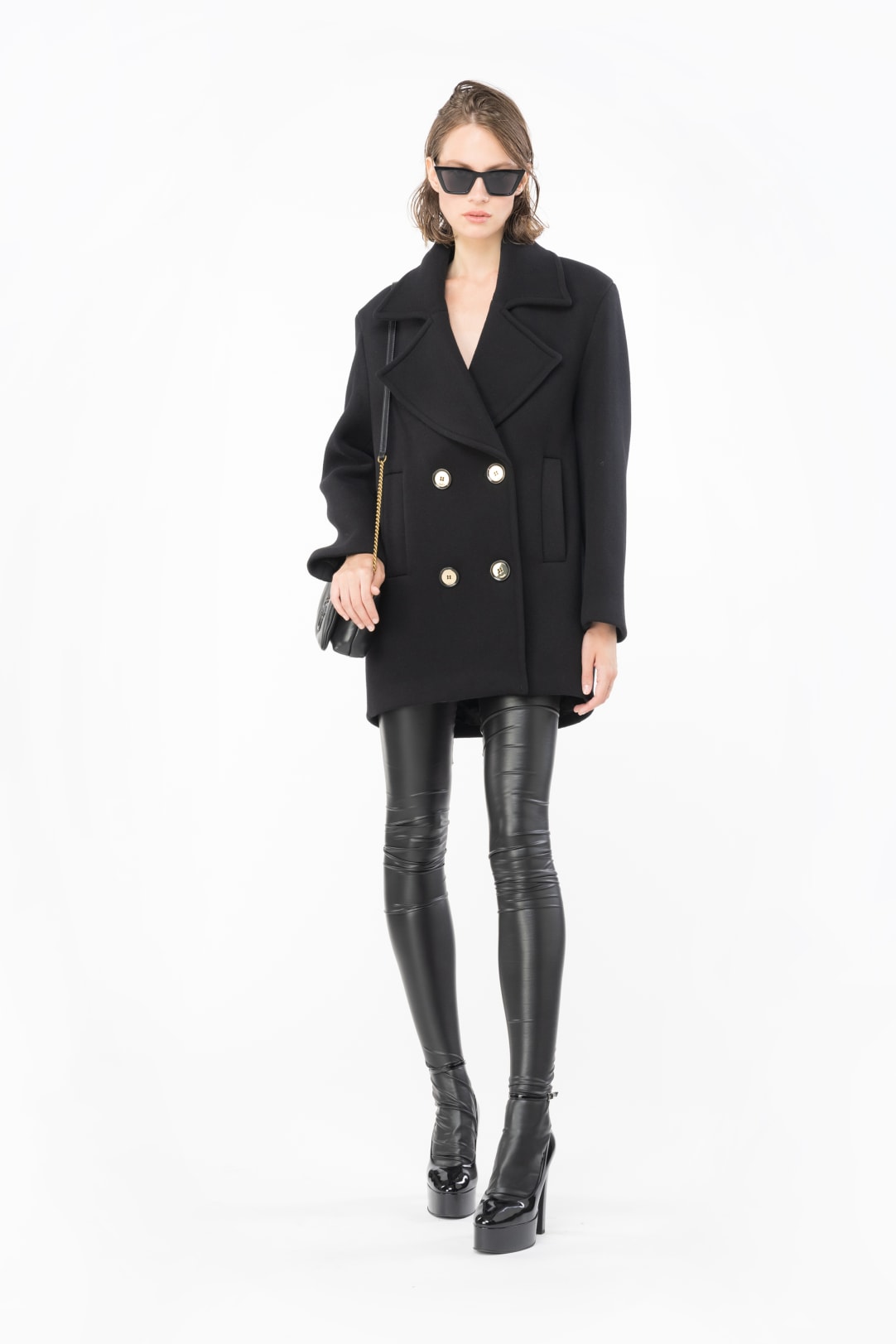 PINKO: coat in wool blend with monogram - Black