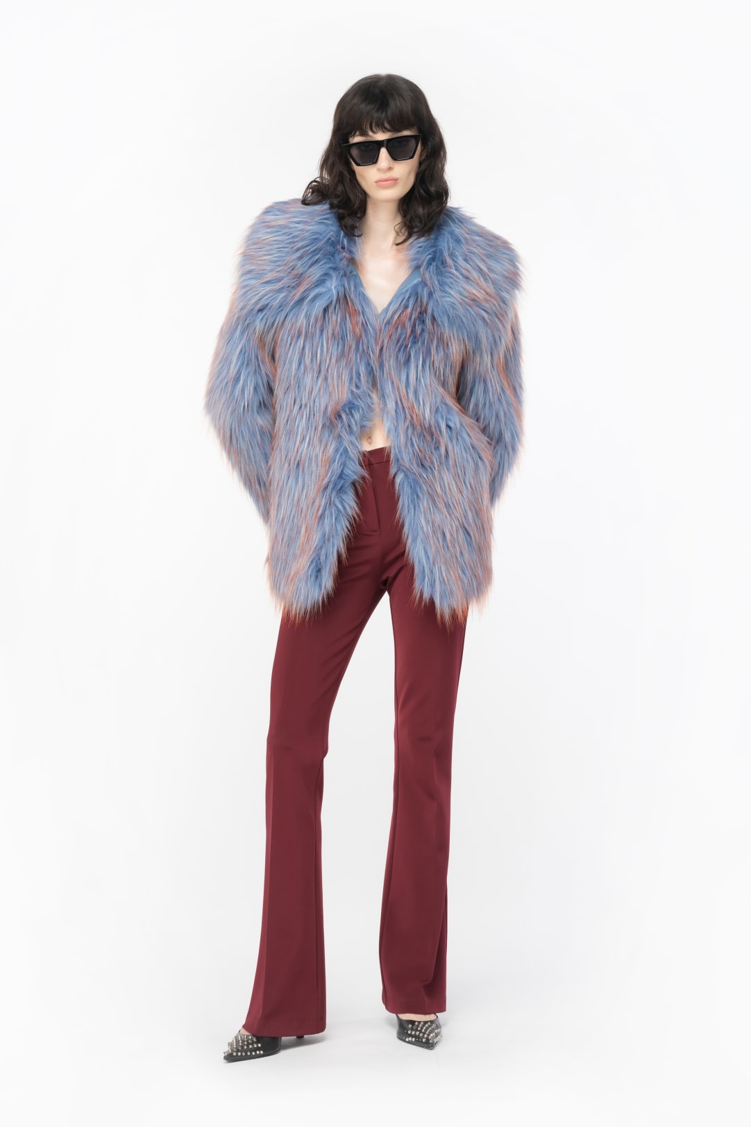 Coloured fox fur effect pea coat PINKO Shop Online