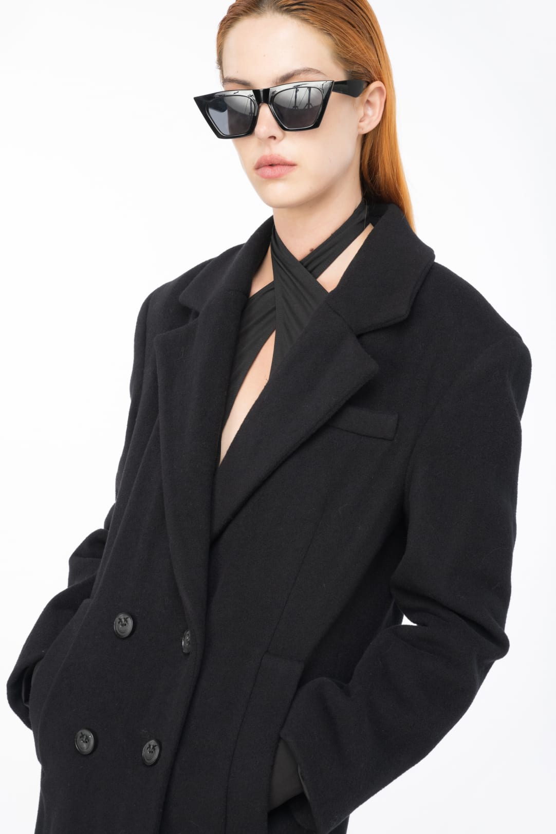 PINKO: coat in wool blend with monogram - Black