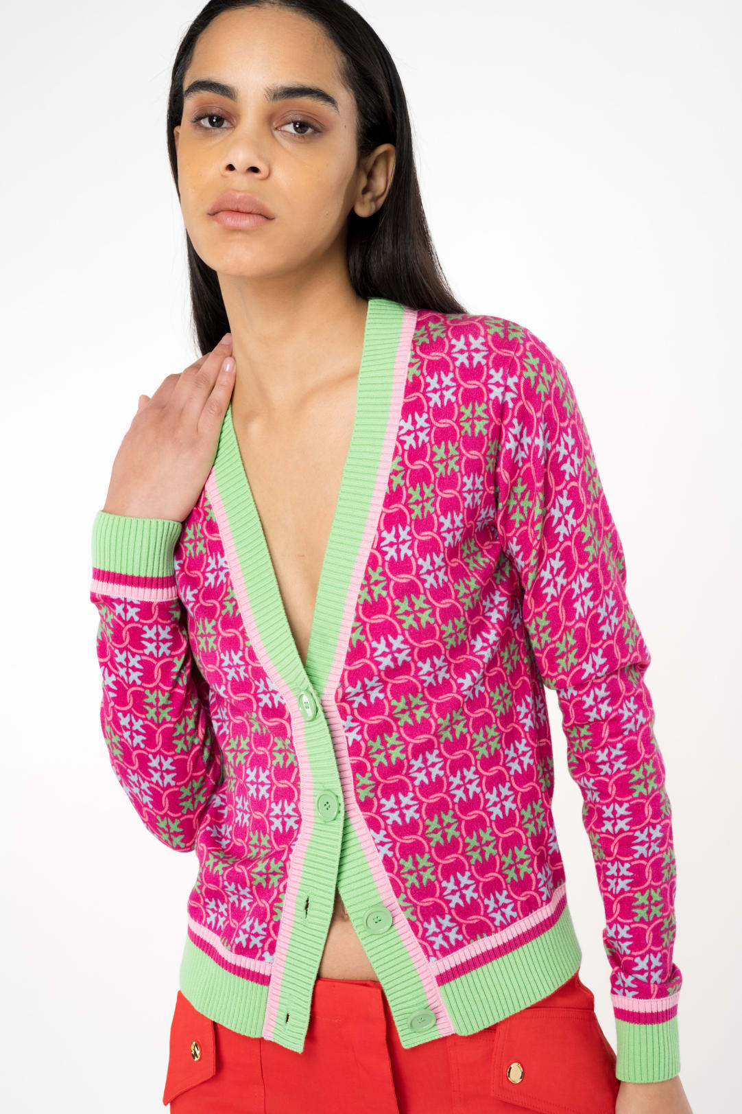Pink varsity cardigan top