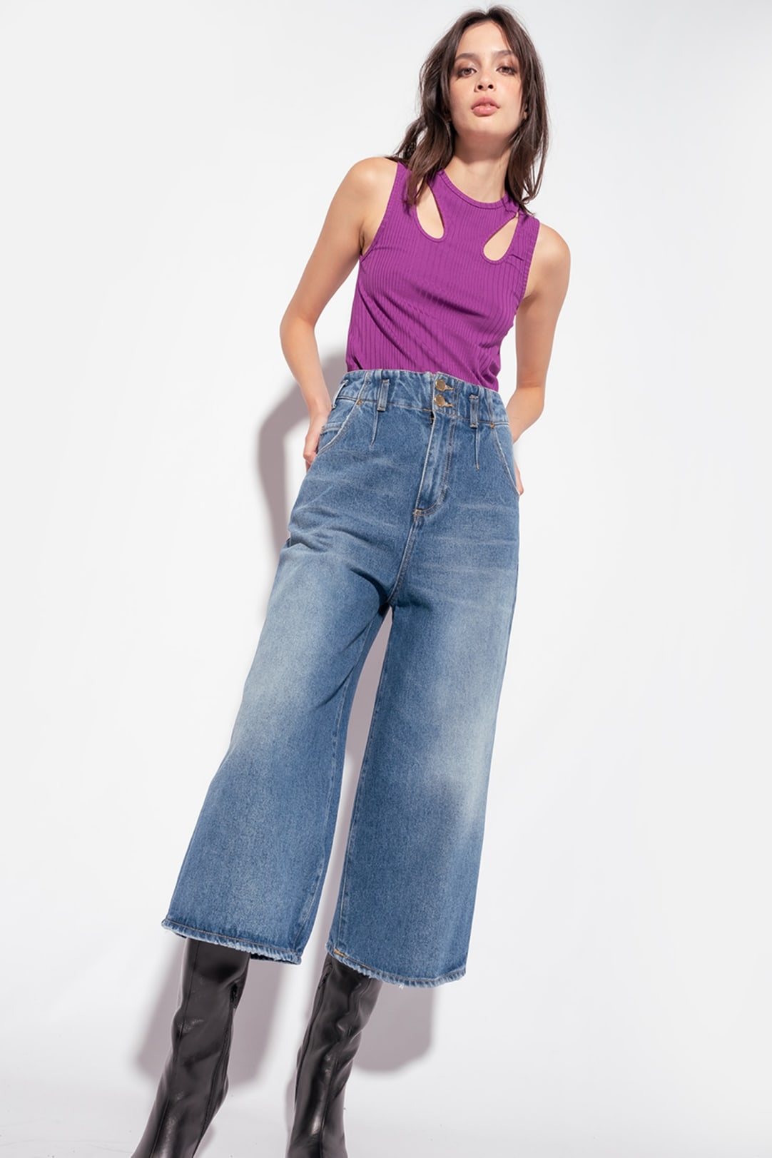 Cropped wide-leg jeans in authentic denim PINKO → Shop Online