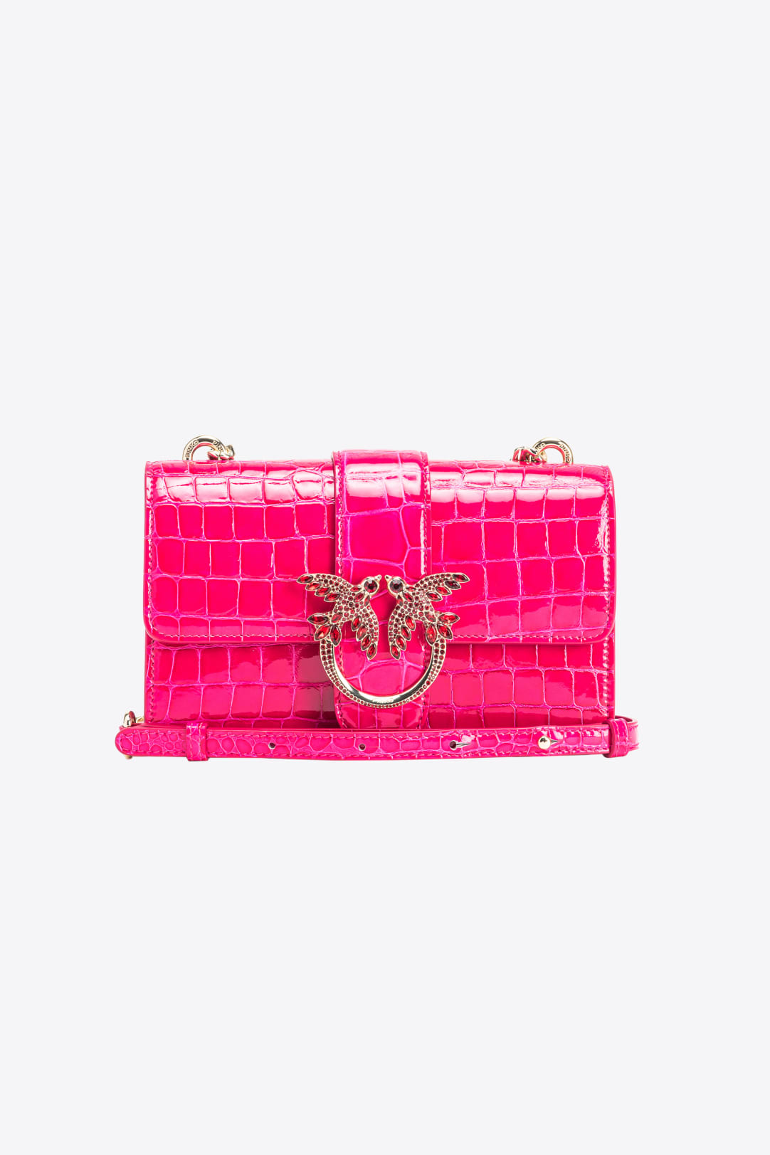 PINKO Galleria Mini Love Bag One in shiny coloured crocodile-print 