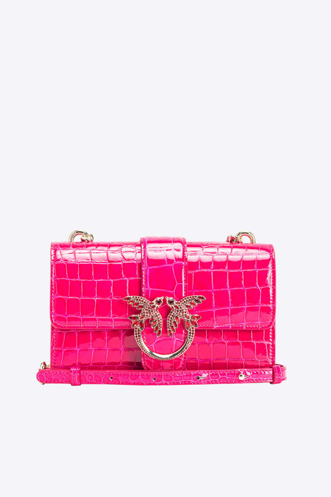 PINKO Galleria Mini Love Bag One in shiny coloured crocodile-print 