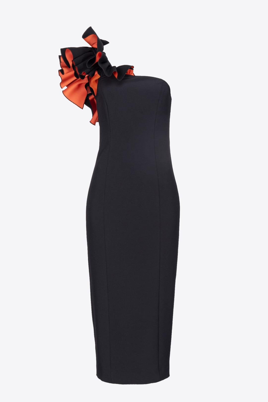 One shoulder calf length dress with ruching PINKO Shop Online