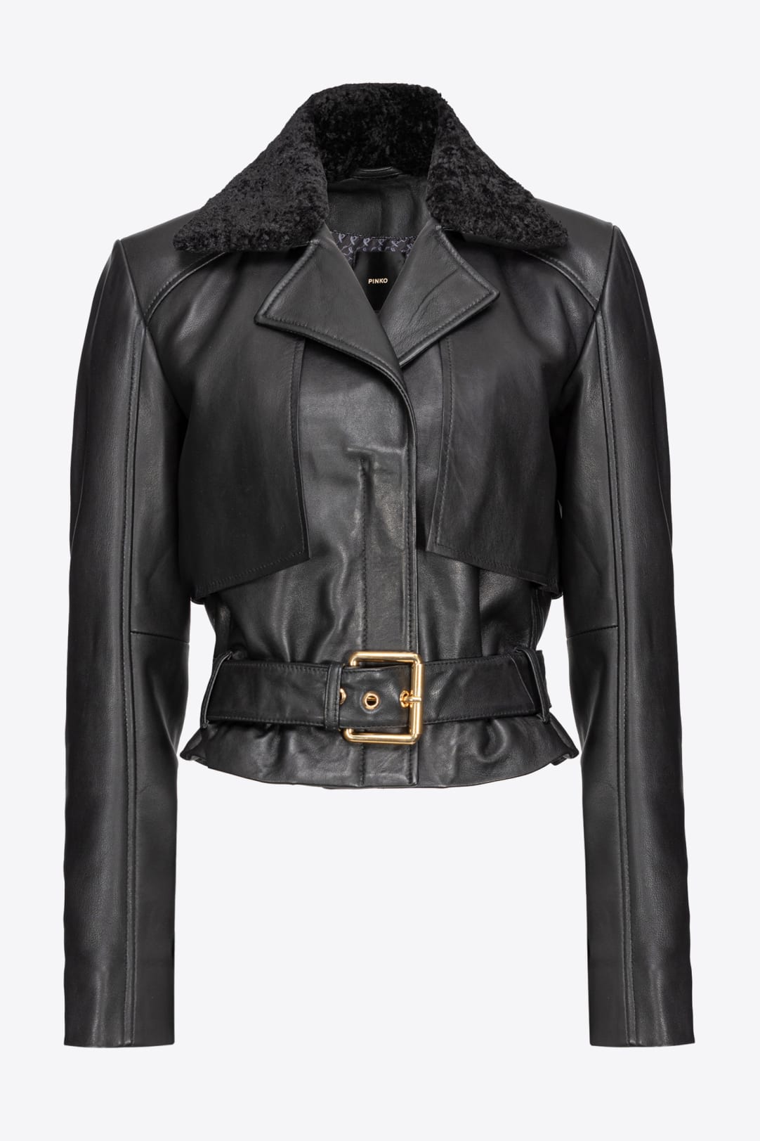 Biker jacket with faux sheepskin collar PINKO Shop Online