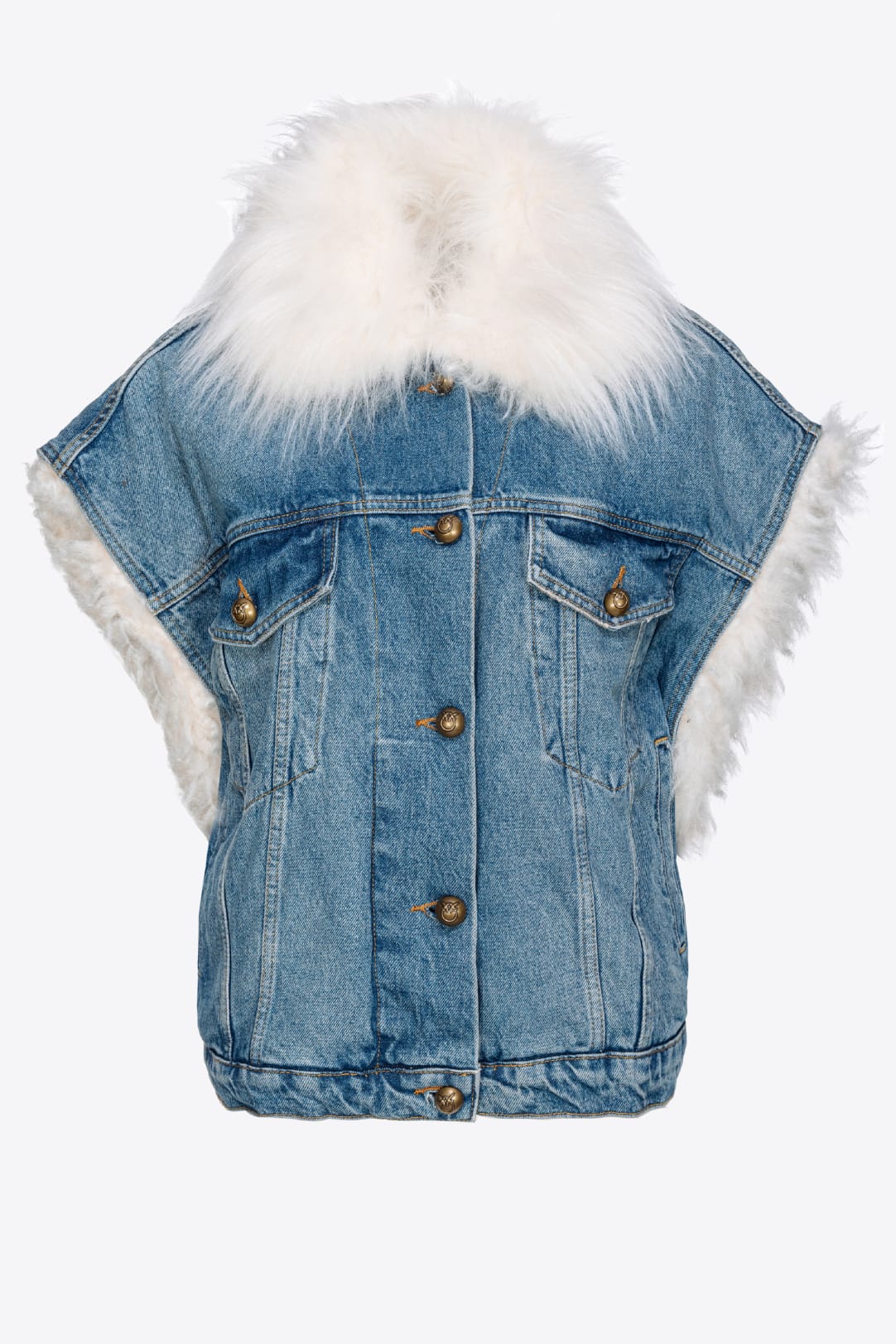 Sleeveless denim jacket with faux fur PINKO Shop Online