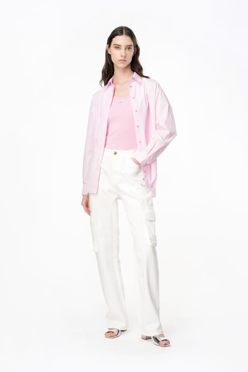 PINKO FASCINOSO SATIN STRETCH TOP WITH RUFFLES Woman Pink