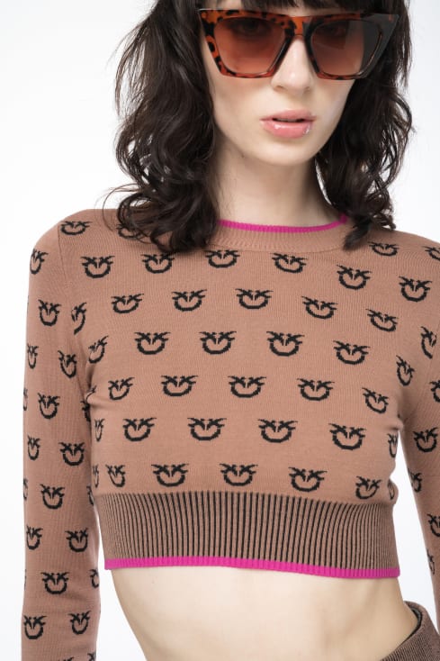 Pinko Pullover Online Shop - Womens Cropped Monogram Jacquard