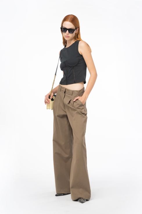 Beige High Rise Carrot Fit Pants with Belt Detail Online Shopping