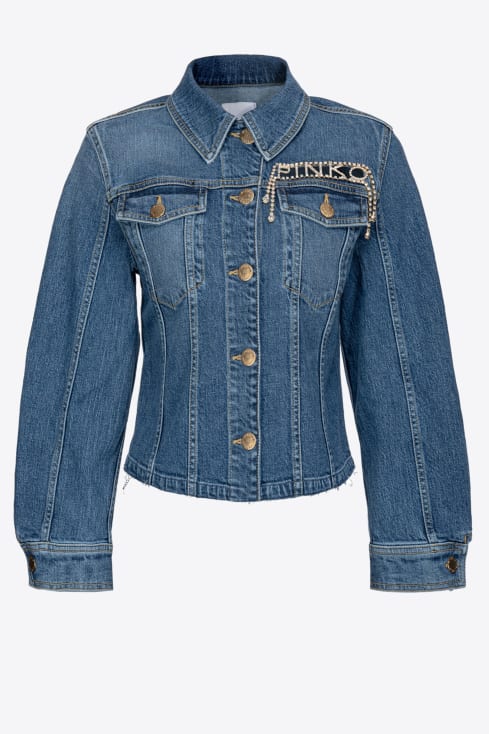 Monogram Printed Denim Jacket, Blue, Contact Seller for Other Sizes