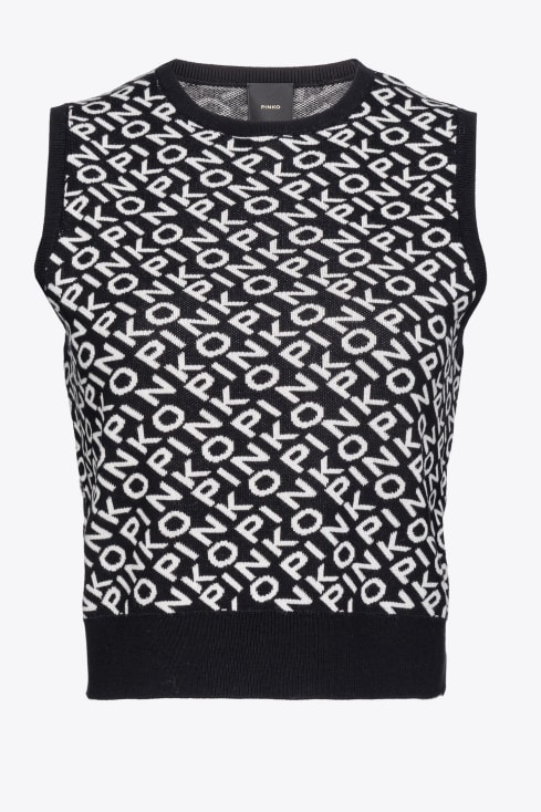 Pinko Knitwear  Cropped Monogram Jacquard Sweater Coral/White