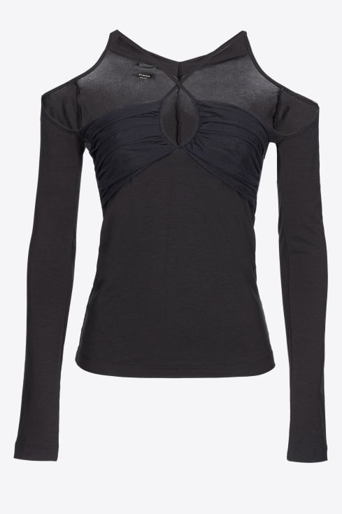 Buy Lipsy Mesh Black Mesh Long Sleeve High Neck Rib Top from Next Ireland