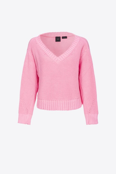 Jersey Pinko Burgos Logo Intarsio Fucsia para Mujer