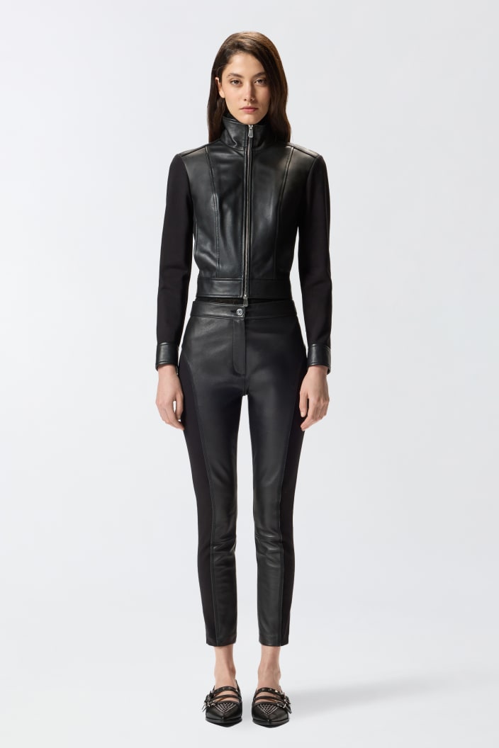 Pantalón De Piel Y Tejido Elástico