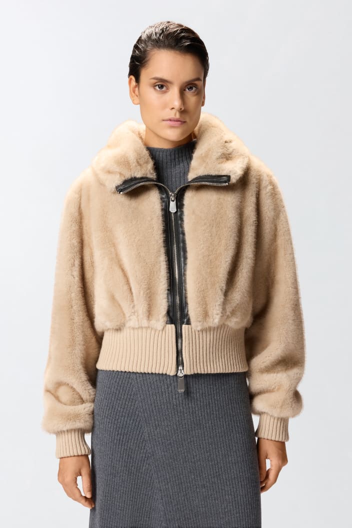 Bomber In Tessuto Effetto Pelliccia