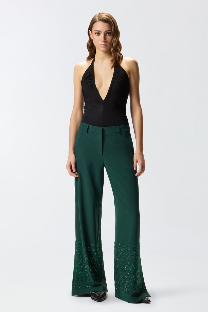 Pantaloni Ampi Con Strass