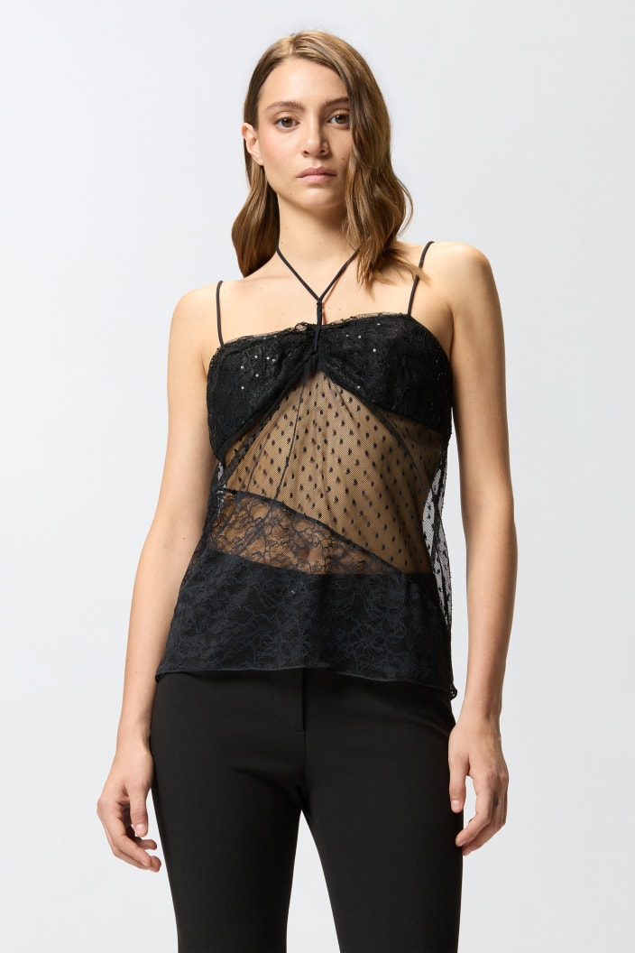 Top In Pizzo Effetto Patchwork