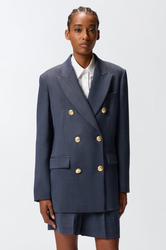 Blazer Doppiopetto In Lana Con Bottoni Dorati