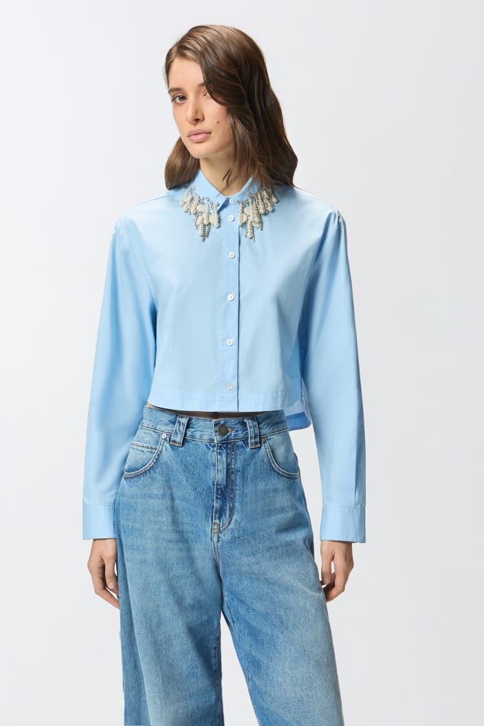 Camicia Cropped Con Applicazioni Gioiello