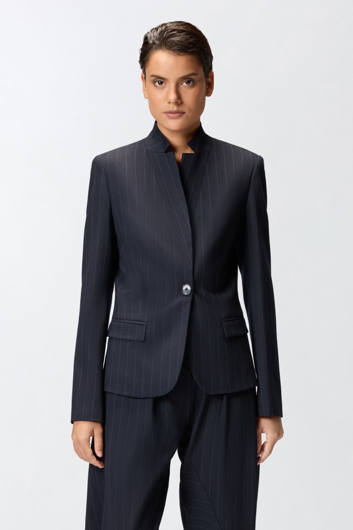 Blazer Sfiancato In Lana Gessata