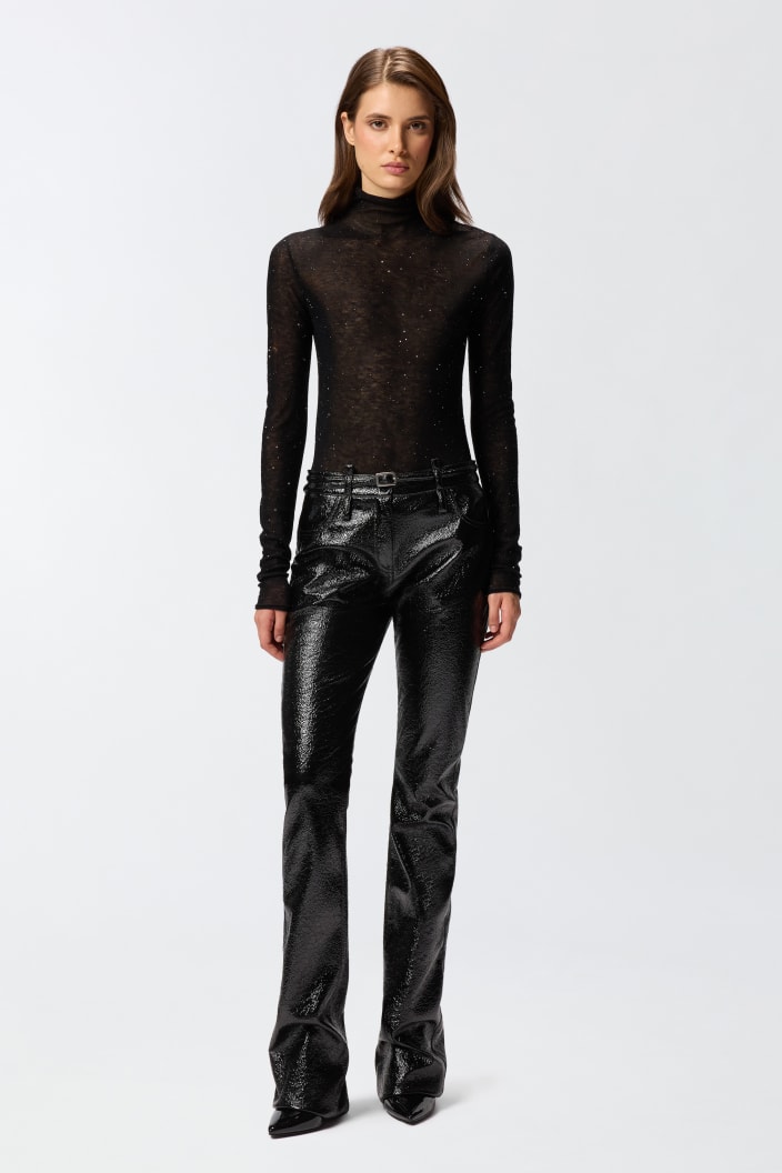 Pantaloni Effetto Vernice Con Cintura