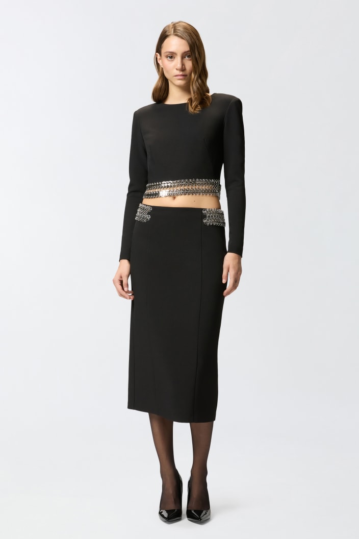 Spódnica Midi Z Metalowymi Zdobieniami