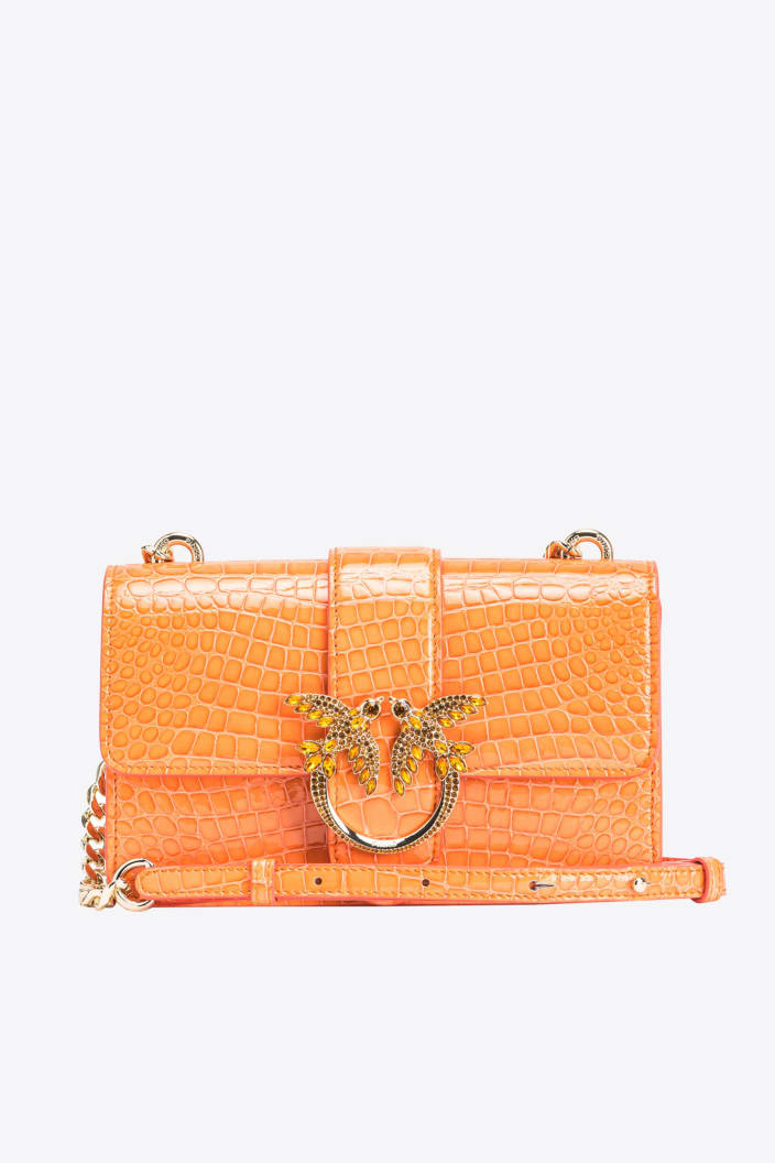 Pinko Galleria Mini Love Bag One In Shiny Coloured Crocodile-Print Leather