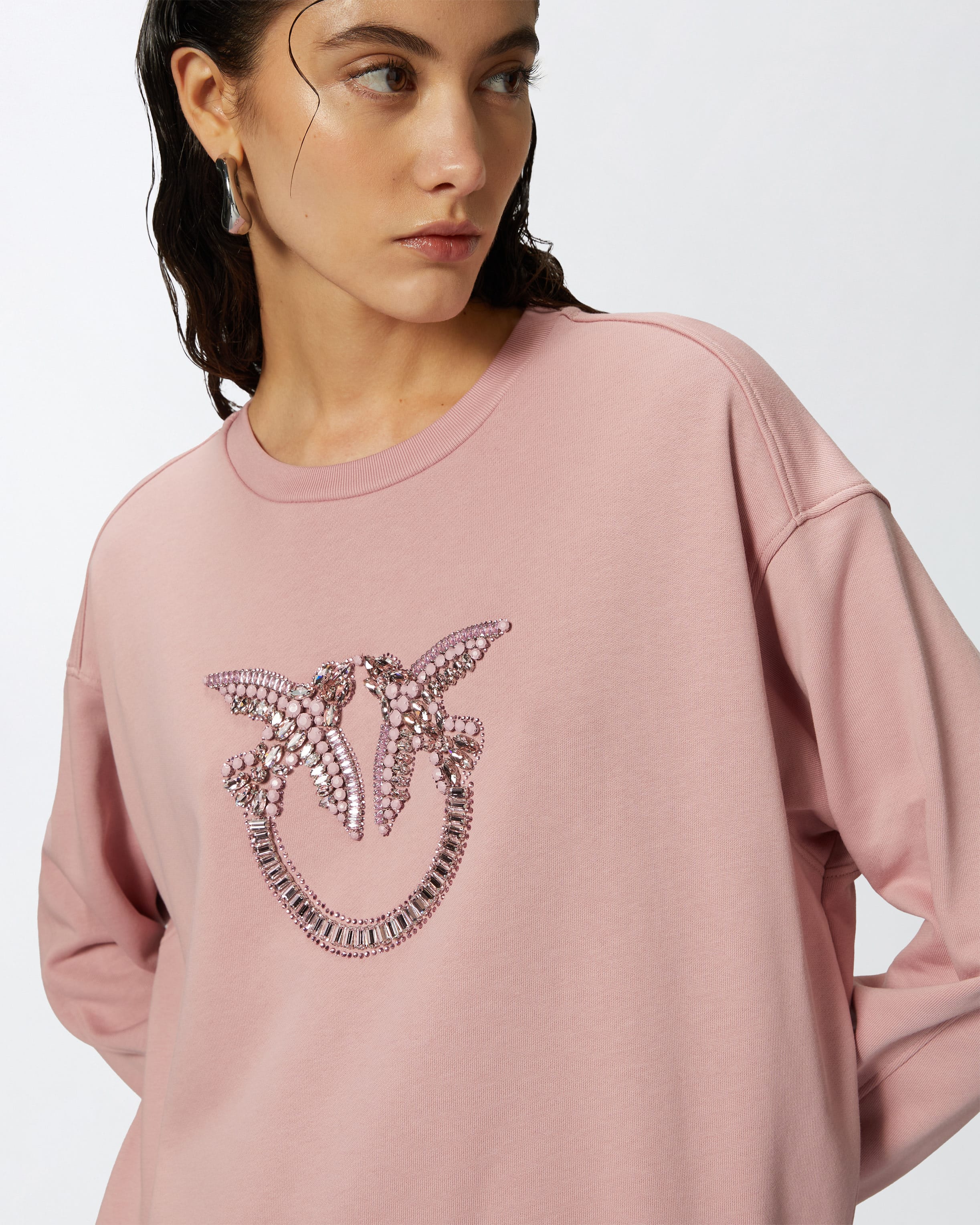 Crew-neck sweatshirt with Love Birds jewel embroidery PINKO Crew-neck sweatshirt with Love Birds jewel embroidery PINKO
