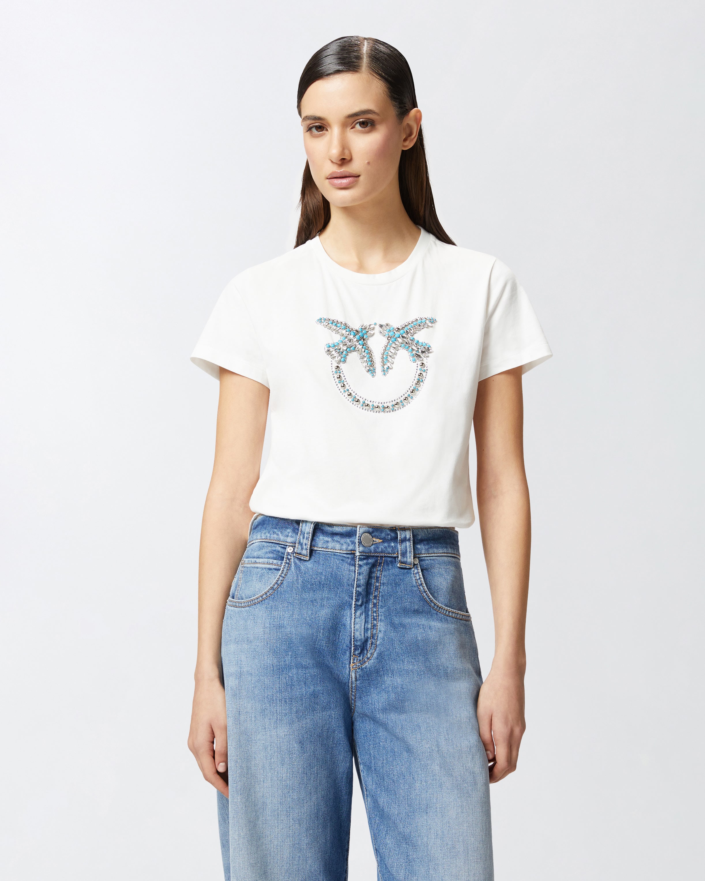 T-shirt with crystal-embroidered Love Birds logo PINKO