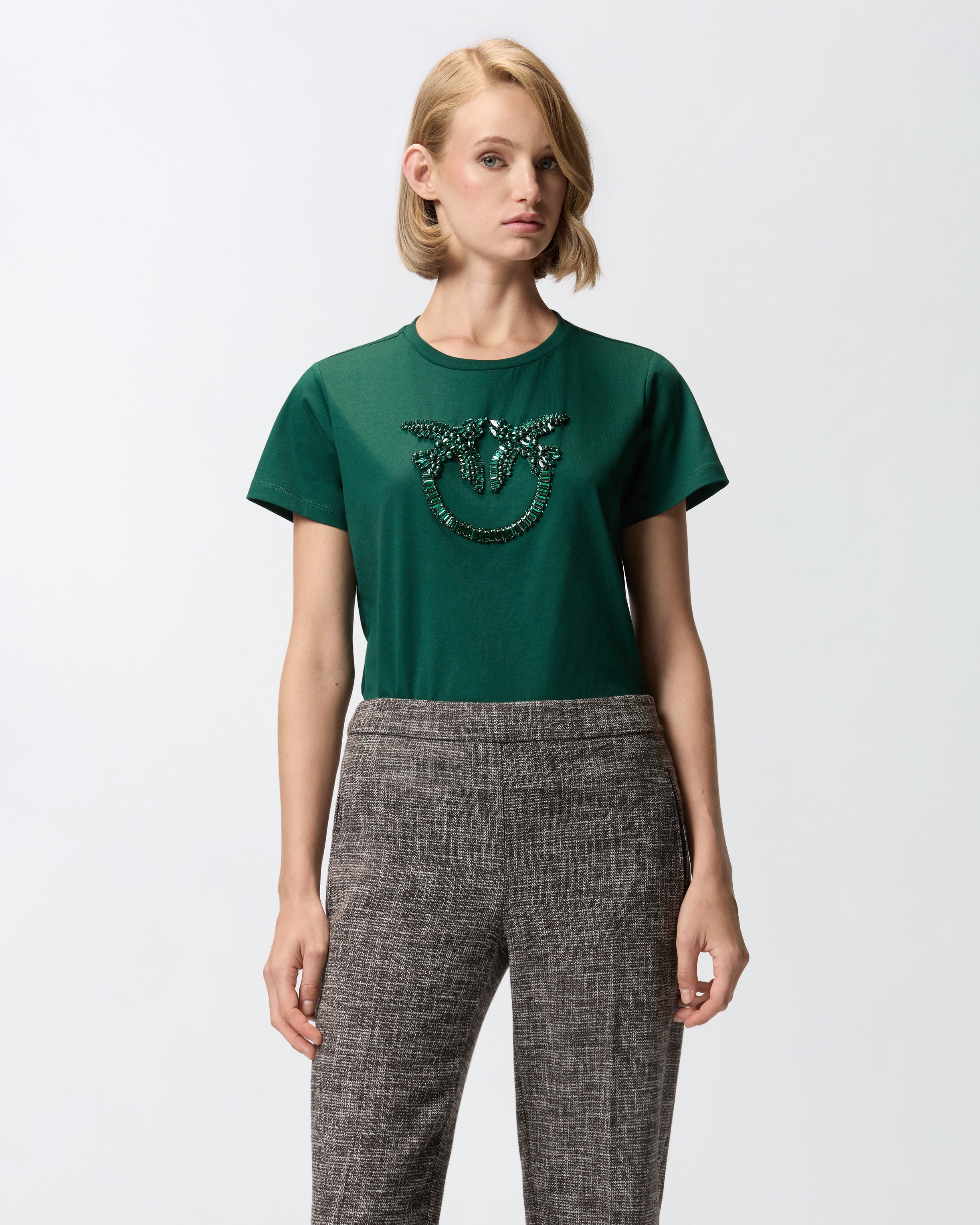 T-shirt with decorated Love Birds logo PINKO → Shop Online