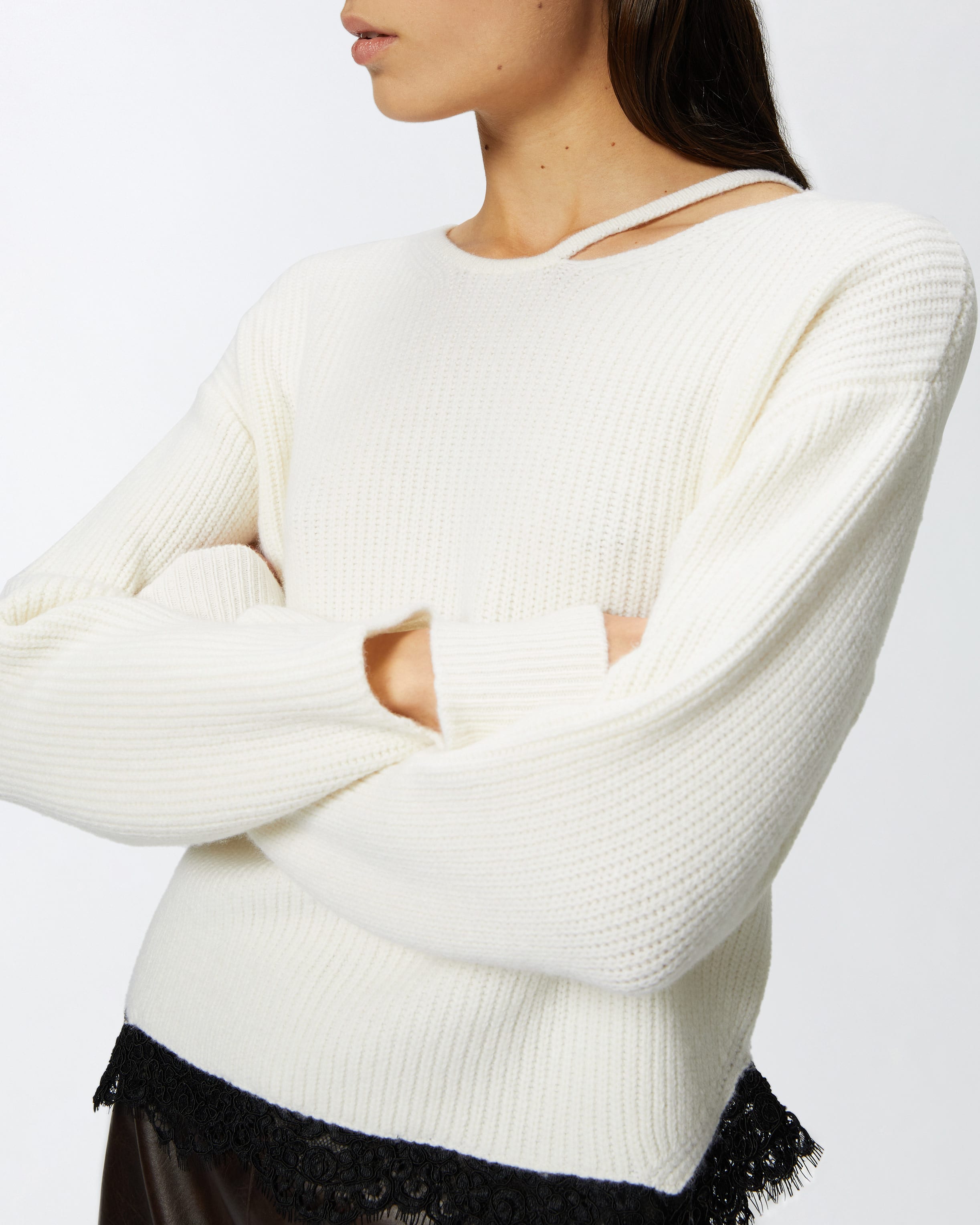 PINKO レースヘム付き リブニットセーター