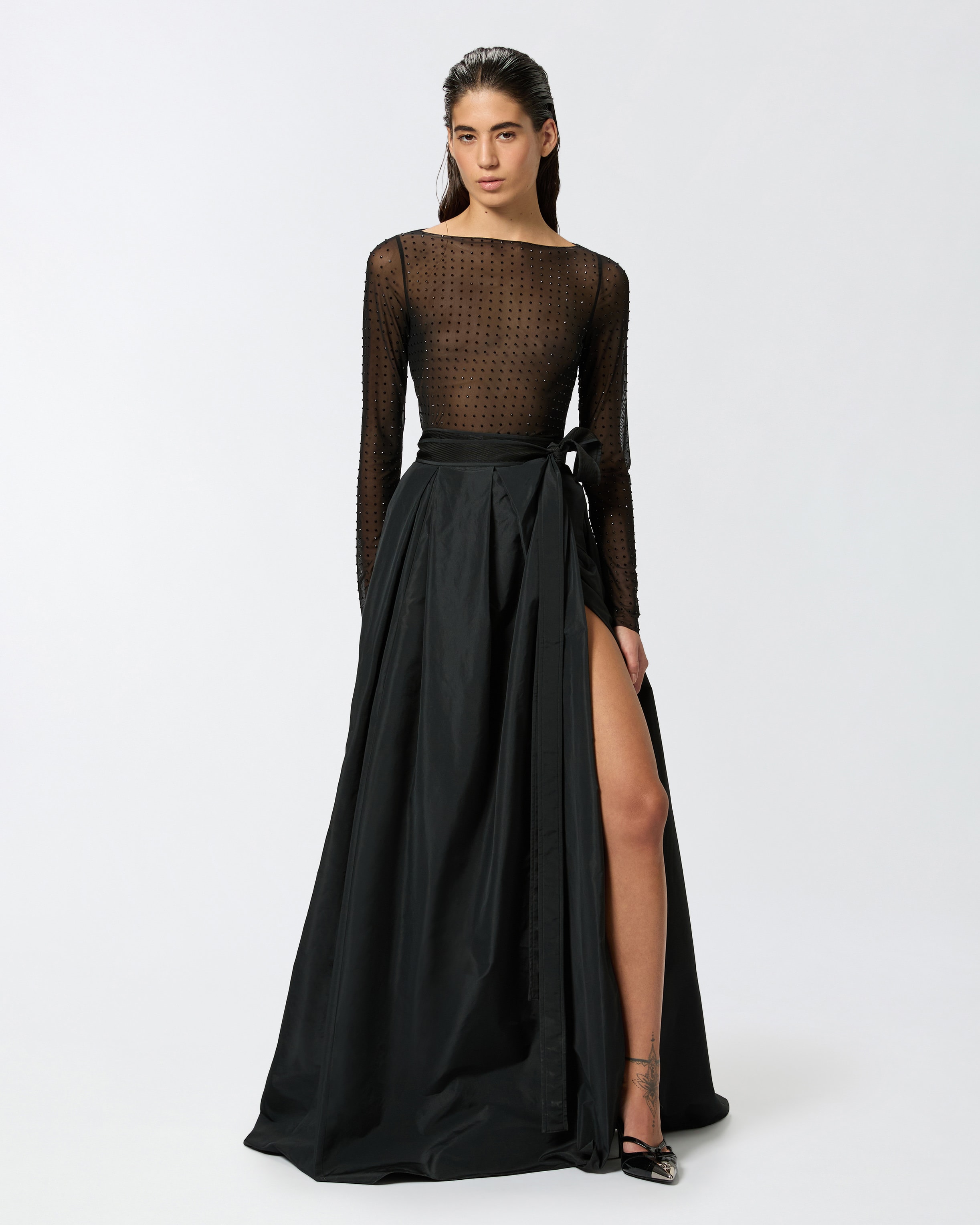 Long black taffeta evening skirt on sale